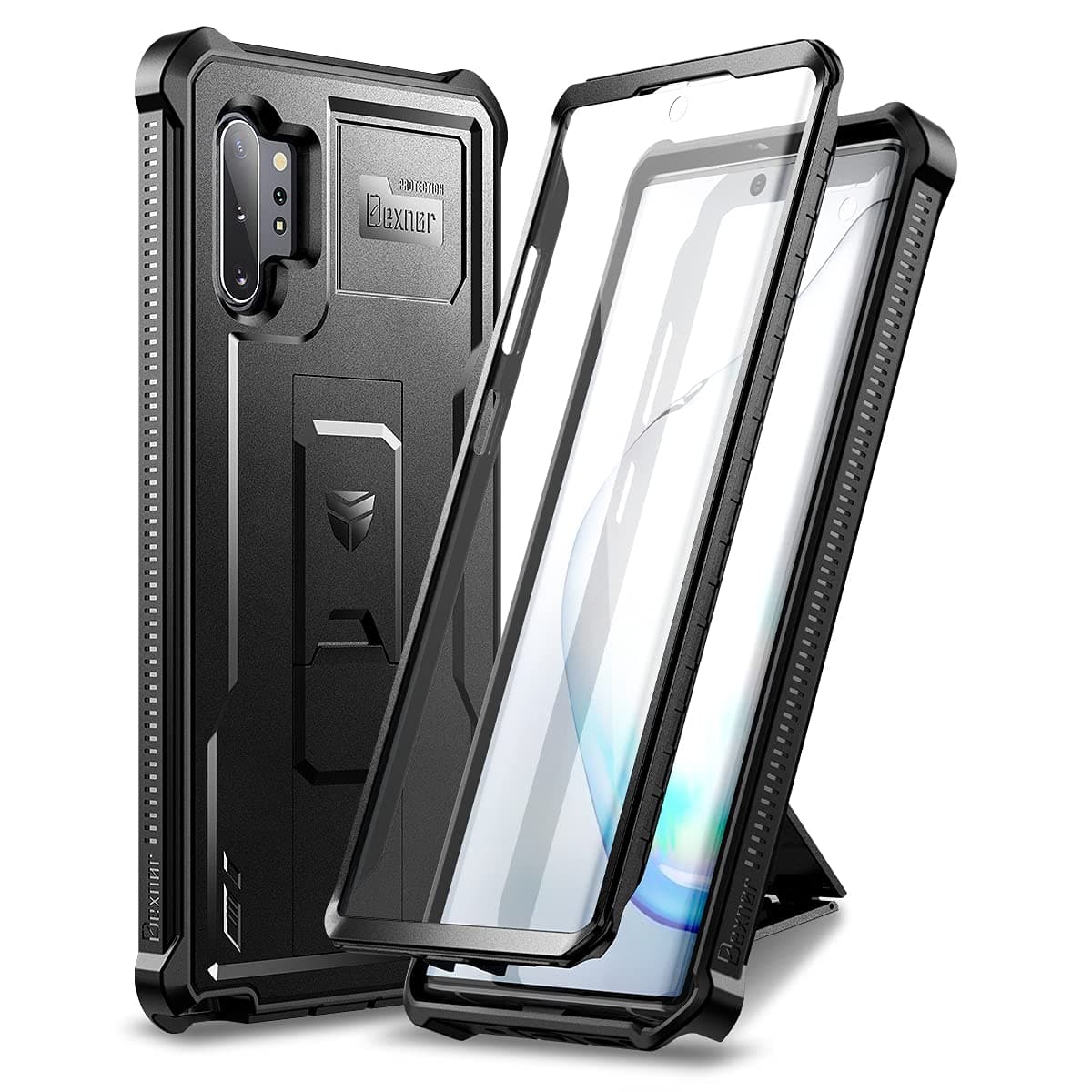 Dexnor for Samsung Galaxy Note 10+ Plus Case, [Built in Screen Protector and Kickstand] Heavy Duty Military Grade Protection Shockproof Protective Cover for Samsung Galaxy Note 10 Plus, Black