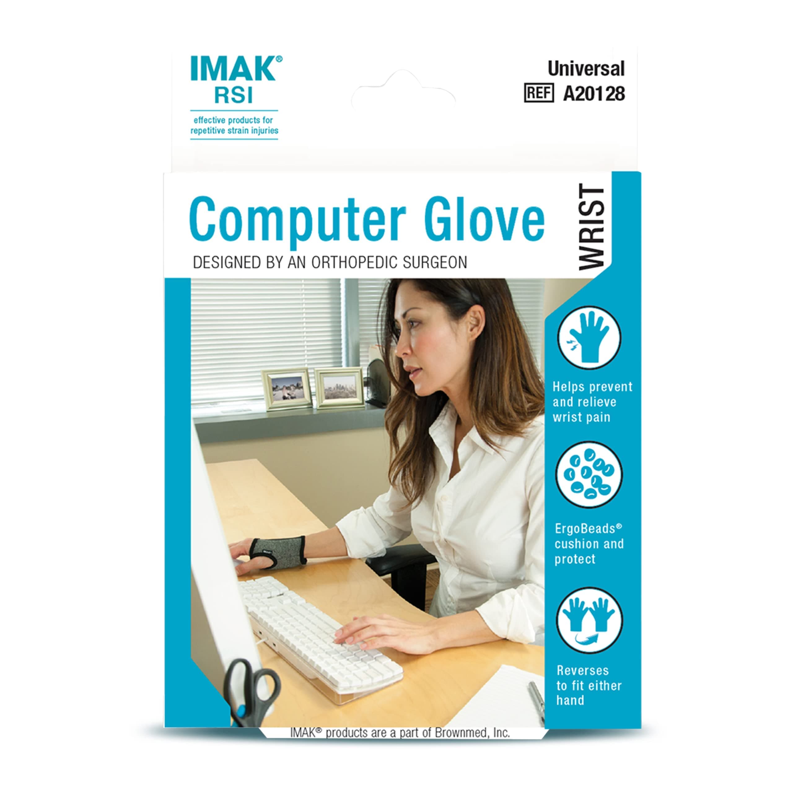Brownmed IMAK RSI Computer Glove - Wrist Brace for Carpal Tunnel Relief - Compression Glove for Wrist & Hand Support