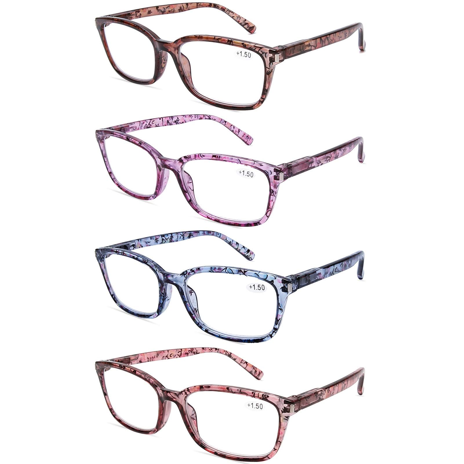 DOOViC 4 Pack Computer Reading Glasses Blue Light Blocking Anti Eyestrain Spring Hinge Stylish Readers for Women