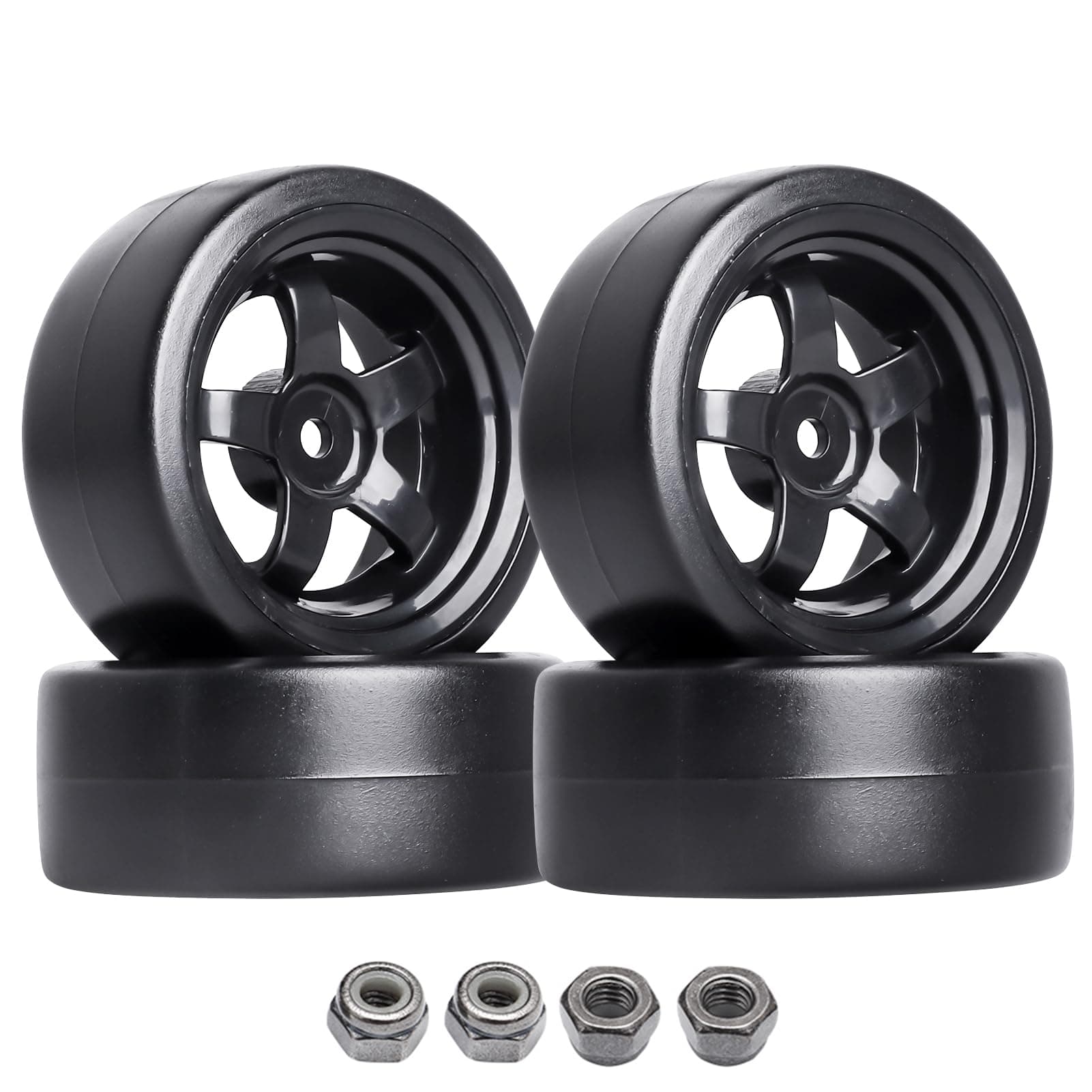 HobbyPark 12mm Hex 1/10 RC Drift Tires Hard Plastic and Wheels for Tamiya HPI Traxxas Kyosho Redcat HSP 1:10 Scale RC Drift Car Drifting (Set of 4)