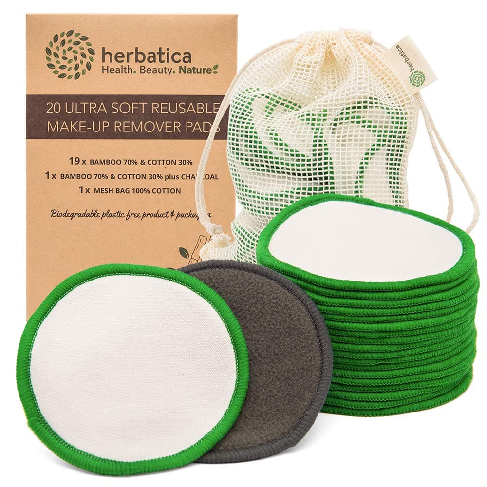 Reusable Make Up Pads - Pack of 20 Reusable Cotton Pads with Laundry Bag - Washable Bamboo Makeup Remover Pads - Eco Friendly Face Cloth for all Skin Types