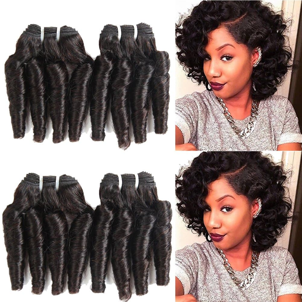 Ms Taj Brazilian Funmi Hair 4 Bundles 8A Loose Wave Virgin Hair Spiral Curl Human Hair Bundles 100% Unprocessed Curly Weave Human Hair Extensions 50g/Pc Natural Black (funmi 8 8 8 8)
