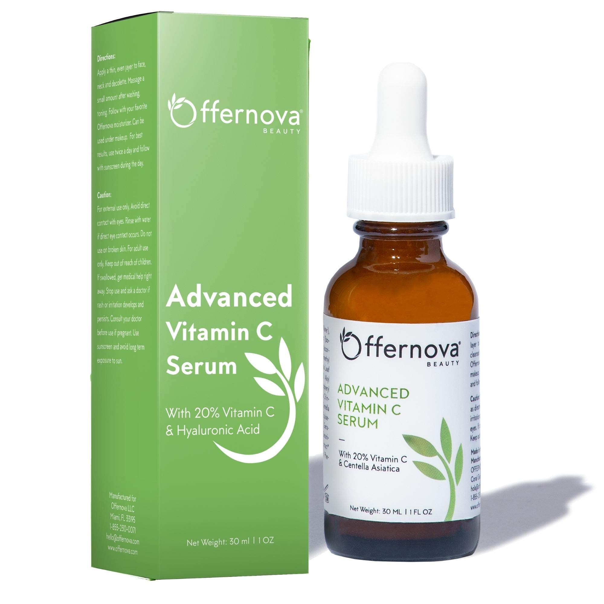 Offernova Organic Vitamin C Serum - 20% Vit C and Hyaluronic Acid Anti Aging Serum for Face, Eyes and Neck. Enhanced Absorption Dark Spot Corrector for Youthful Looking Skin, 1 oz