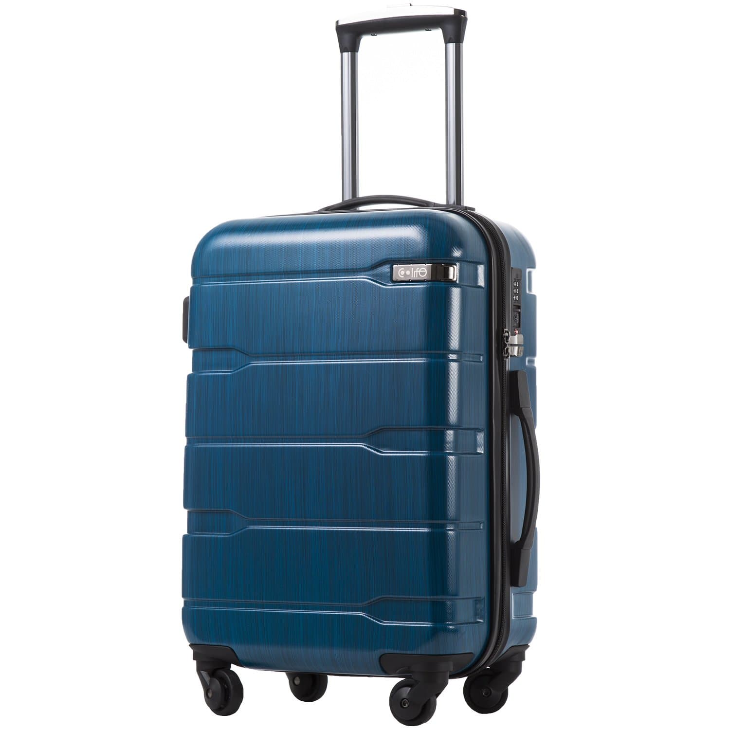 Coolife Luggage Expandable(only 28") Suitcase PC+ABS Spinner Built-in TSA Lock 20in 24in 28in Carry on (Caribbean Blue, S(20in_Carry on))