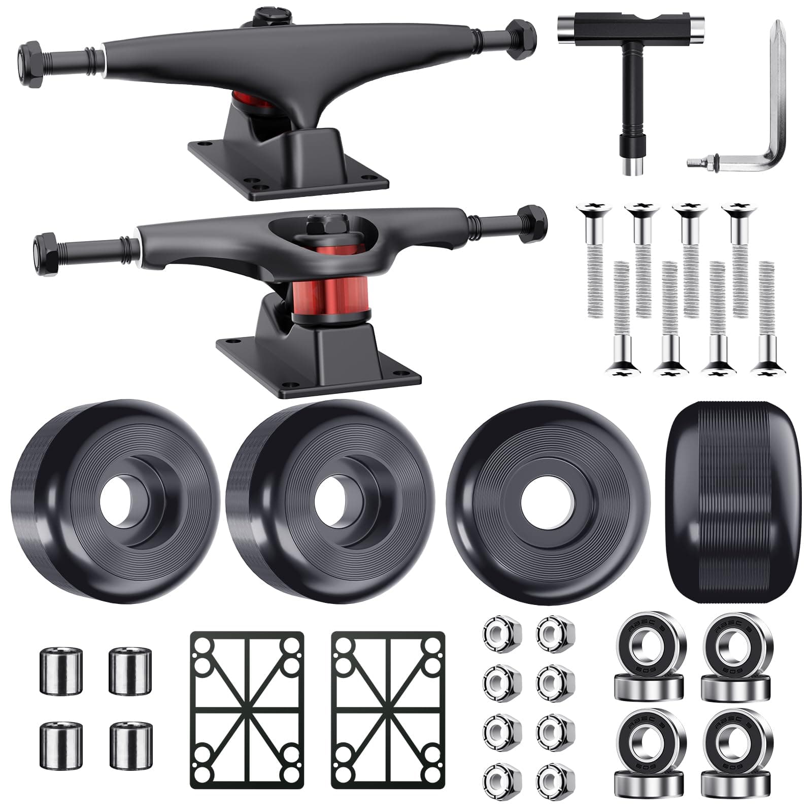 Jizmo Skateboard Trucks, Wheels, Bearings, Tool, Pads, Hardware Combo Starter Set