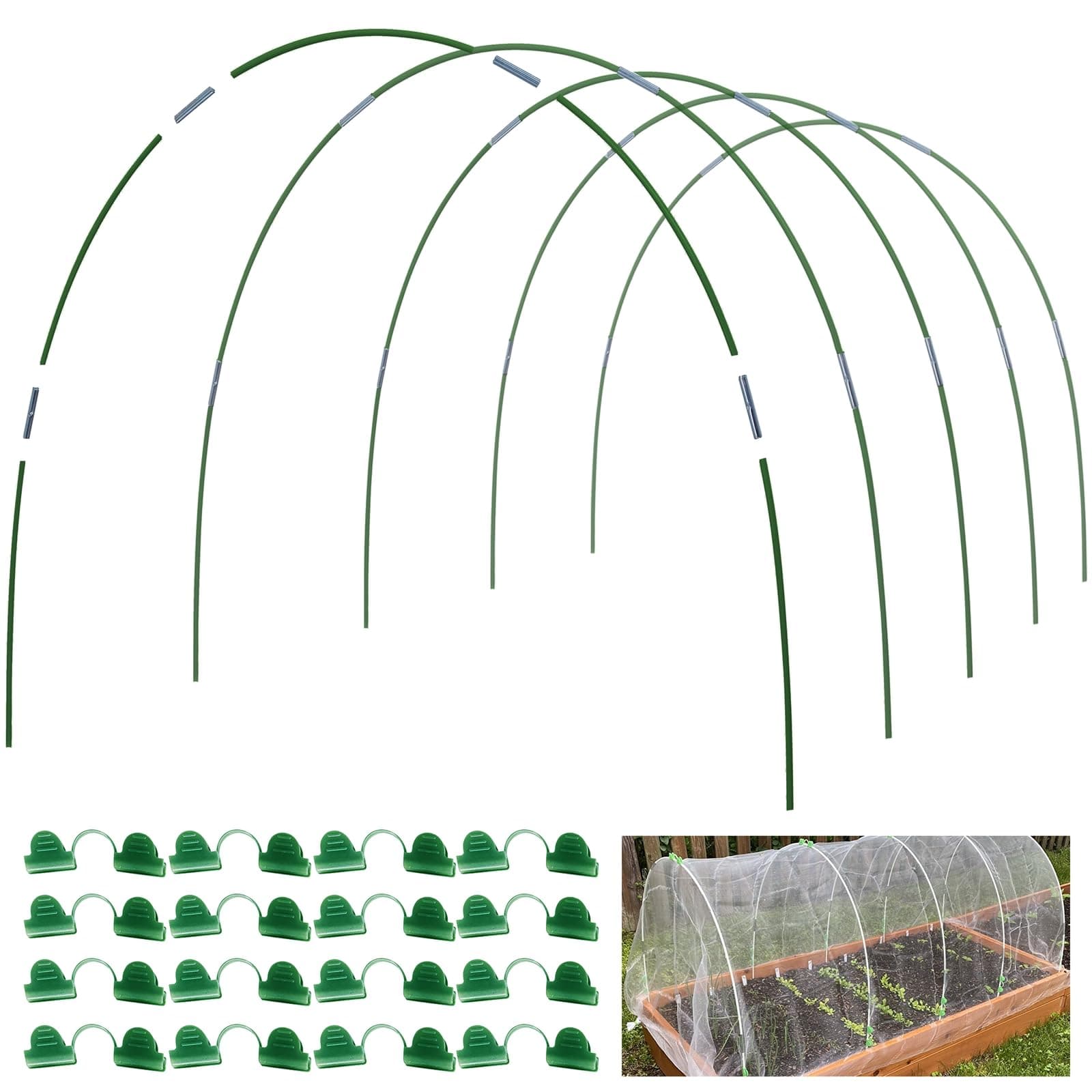 MAXPACE Greenhouse Hoops, DIY Plant Support Garden Stakes, Rust Free Grow Tunnel up to 7ft Long Fiberglass Support Hoops Frame for Garden Fabric, Green, 25pcs