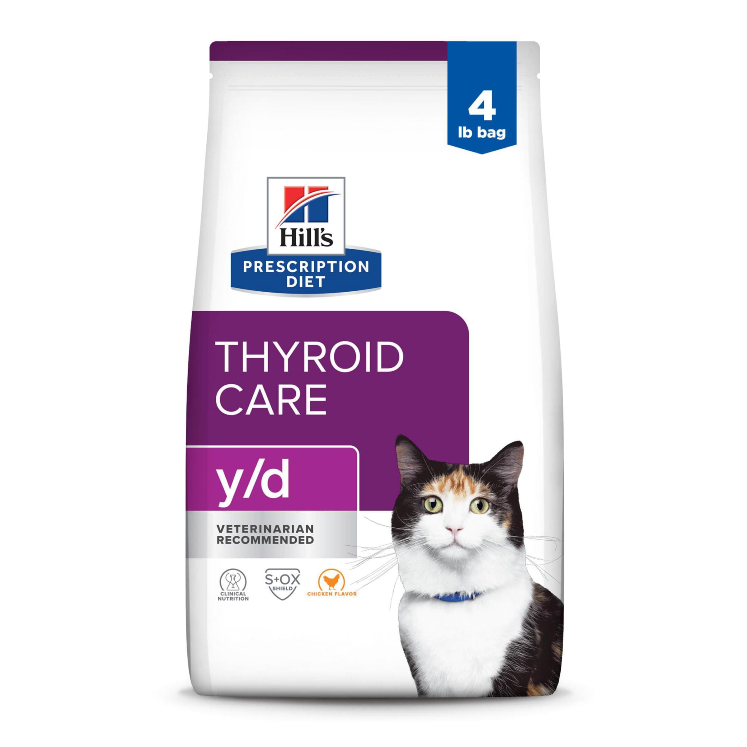 Hill's Prescription Diet y/d Thyroid Care Dry Cat Food, Chicken, 4 lb. Bag