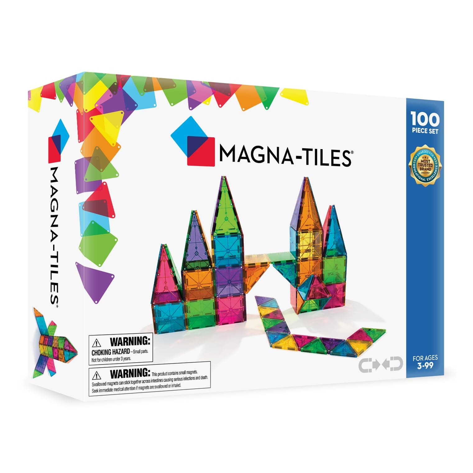 Classic 100-Piece Magnetic Construction Set, The ORIGINAL Magnetic Building Brand, Rainbow