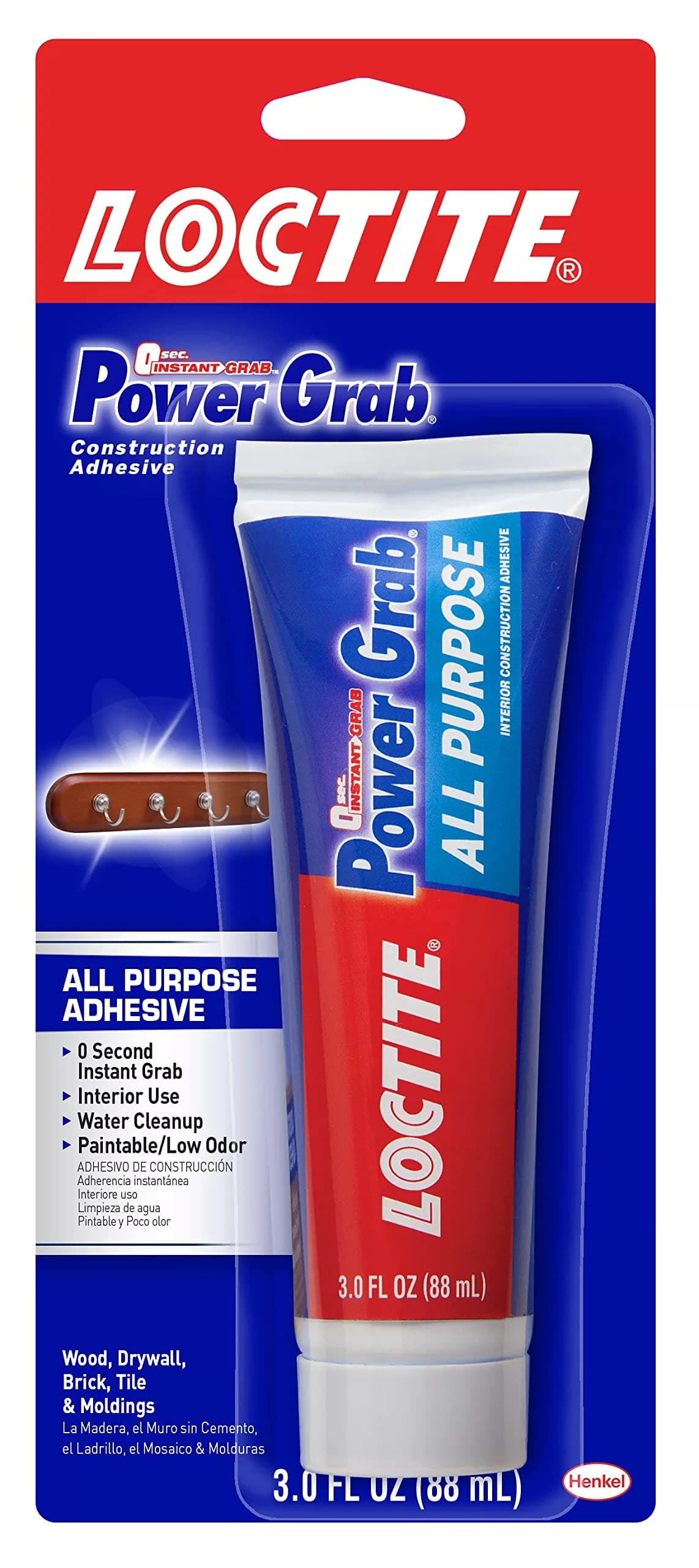 Power Grab Express All Purpose Construction Adhesive, White, 3 fl oz Squeeze Tube, 1 Pack - Versatile Construction Glue for Cement, Tile, Wall & More