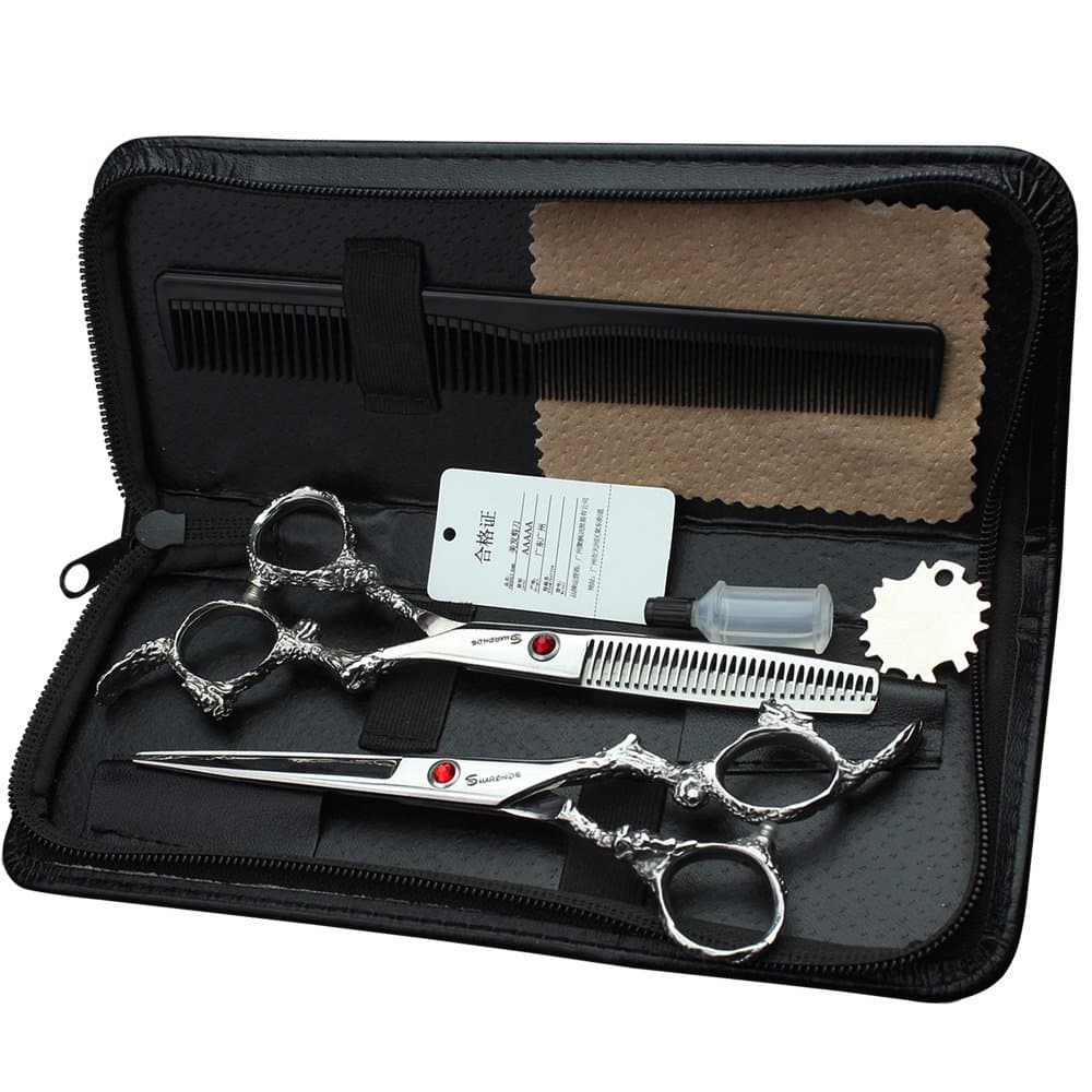 Japanese professional hairdressing scissors 6.0 inch silver haircut cutting and dilution scissors set