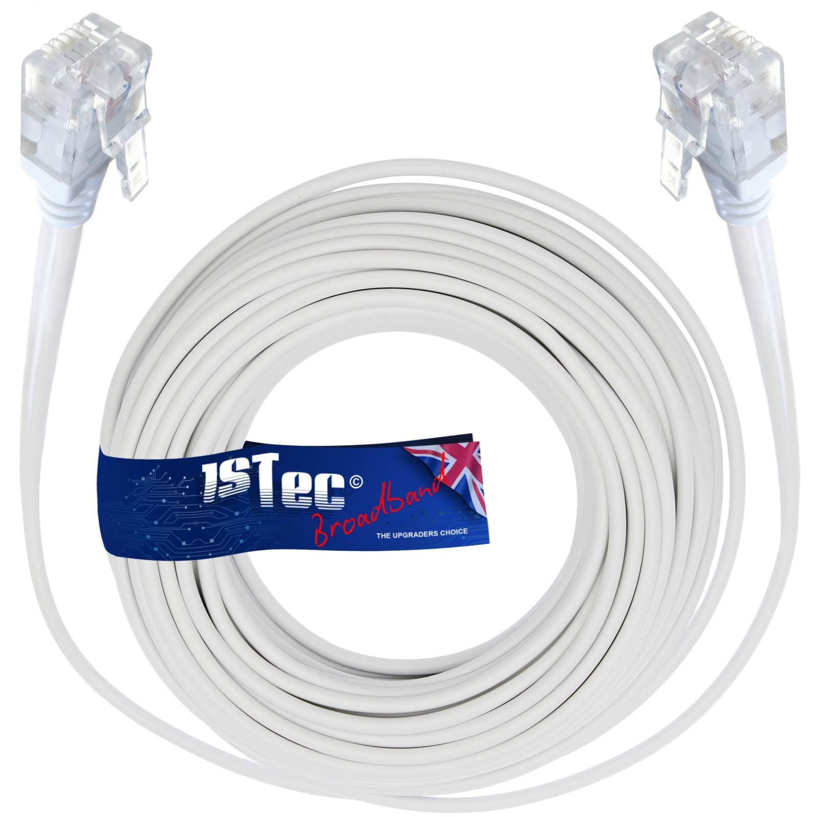 1STec 1.5M ADSL2+ Super High Speed Cat5e RJ11 Broadband Hub Internet Extension Cable for BT Infinity Sky Q Talktalk Plusnet EE Vodafone Post Office Router on Fibre/Standard Services 1.5 Metre White