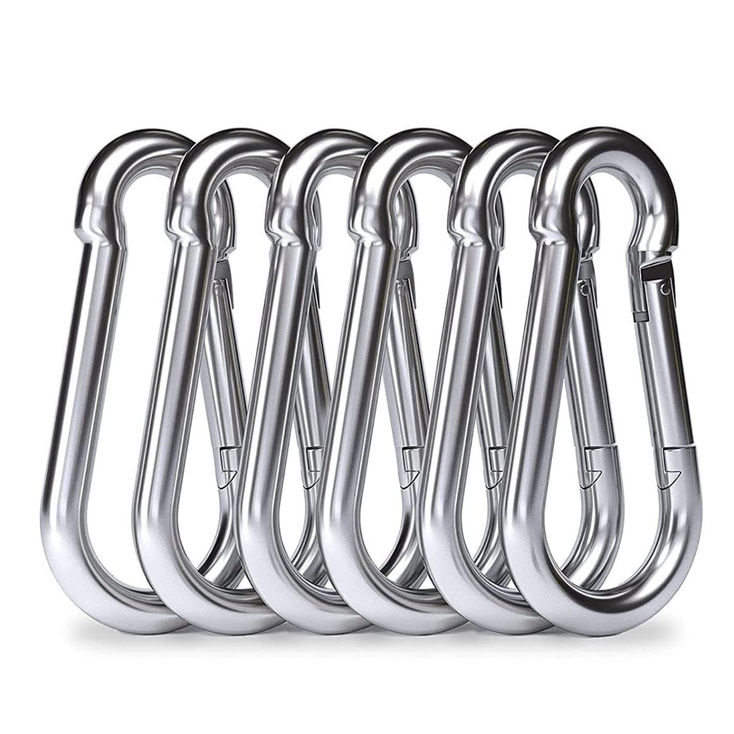 Stainless Steel Spring Snap Hook Carabiner | Hook Swing Connector | Heavy Duty Multipurpose (Silver) (Pack of 6)