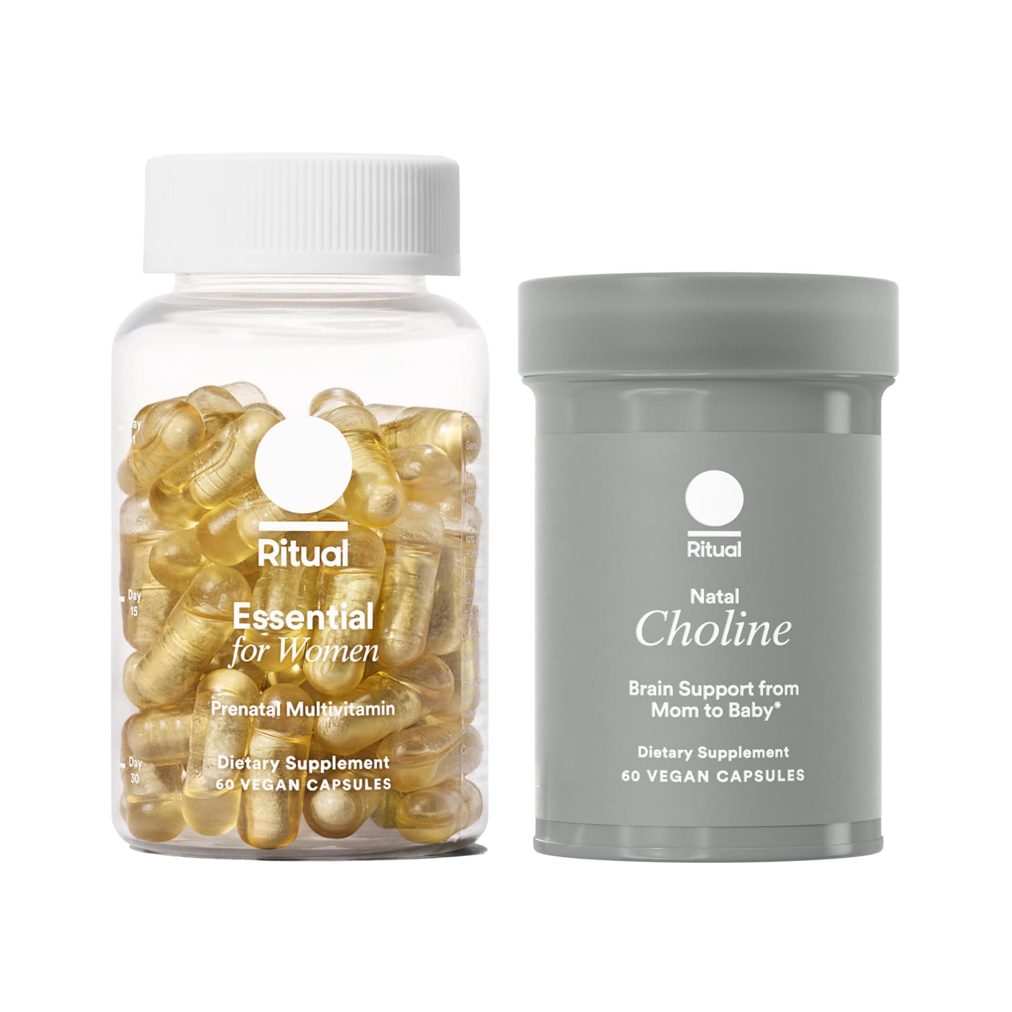 Mom-to-Baby Set with Prenatal Vitamins and Natal Choline Supplements, Supports Pregnancy, Baby's Cognitive Function, Fetal Brain Development, 30 Day Supply