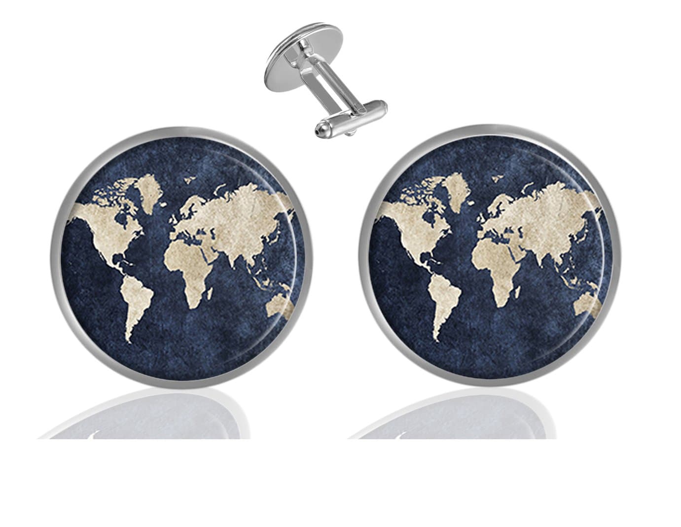 ecowcowCustom Classic Jewelry Tuxedo Shirt Sliver Cufflinks Men's Unique Business Wedding Gifts (Grungy world map)