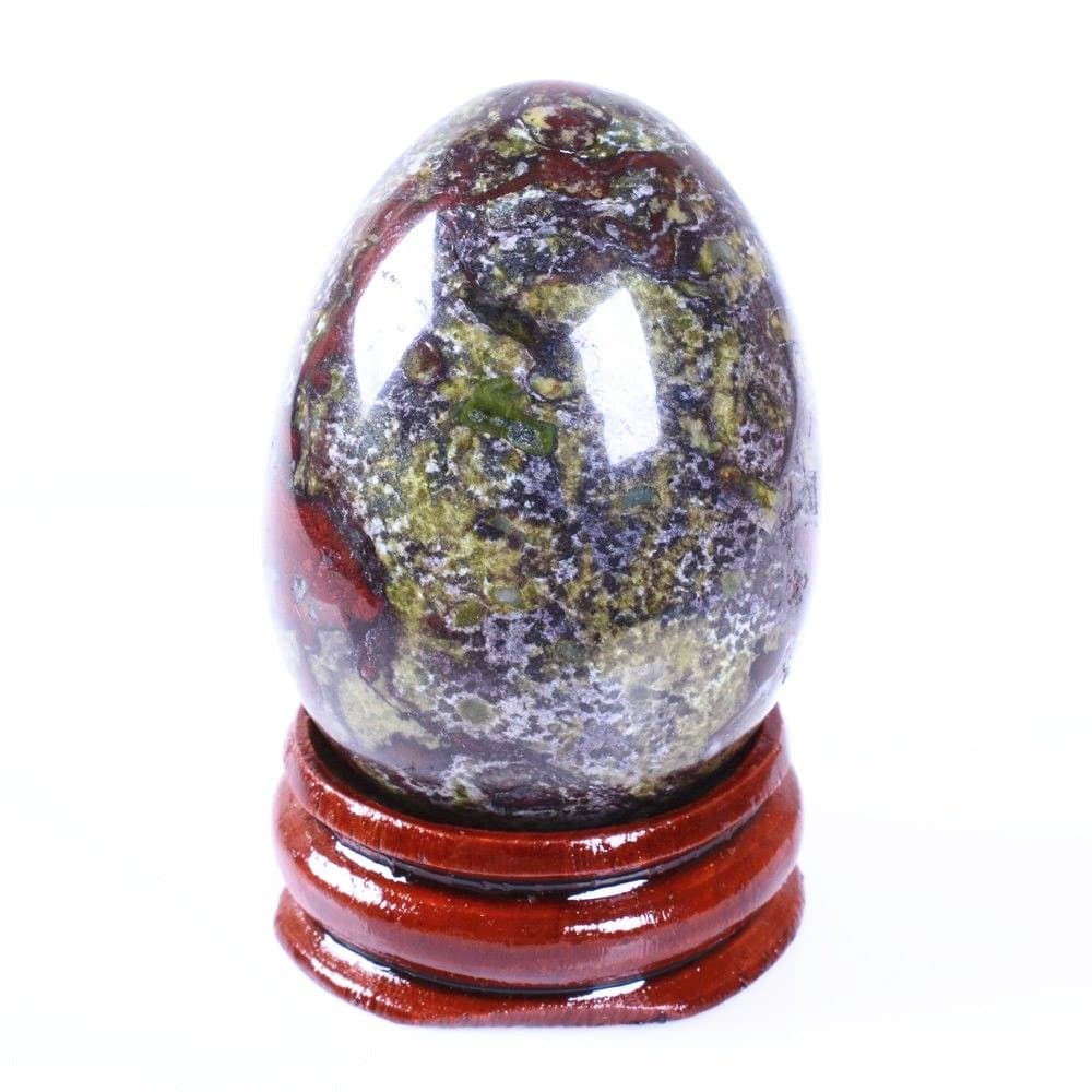 50mm Gemstone Dragon Blood Healing 2" Eggs Shaped Carving Decor Wood Stand