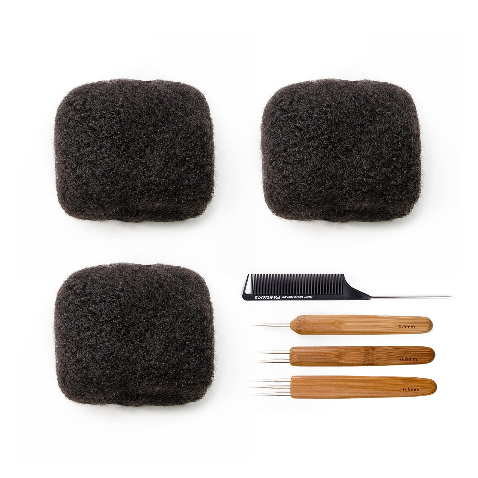 Tight Afro Kinky Bulk 100% Human Hair for Dreadlock Extensions, Locs Repair, Twists and Braids - 3 Bundles/Package (16 Inch, Natural Black)