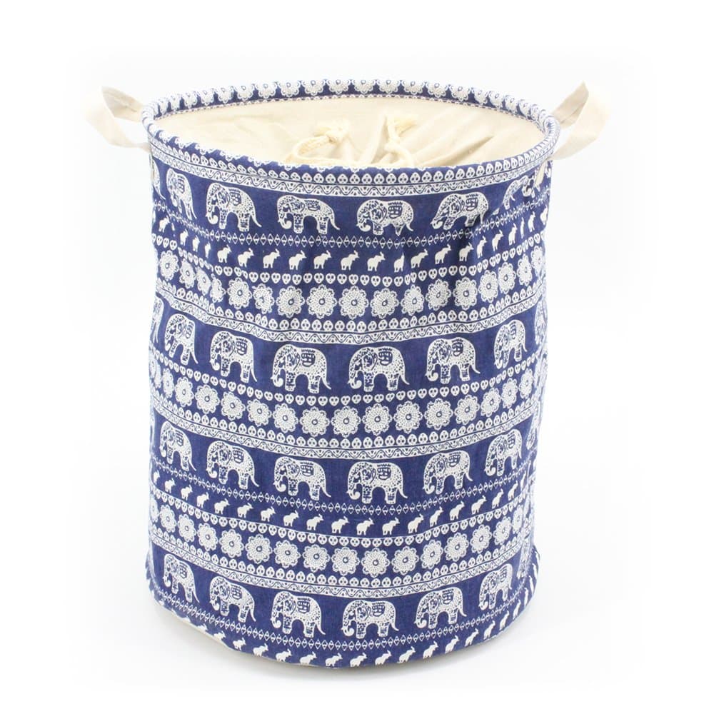 16" Laundry Basket Hamper Waterproof Collapsible Storage Basket Bin with Handles and Drawstring Cover for Home Nursery Toy Organizer (Elephant)