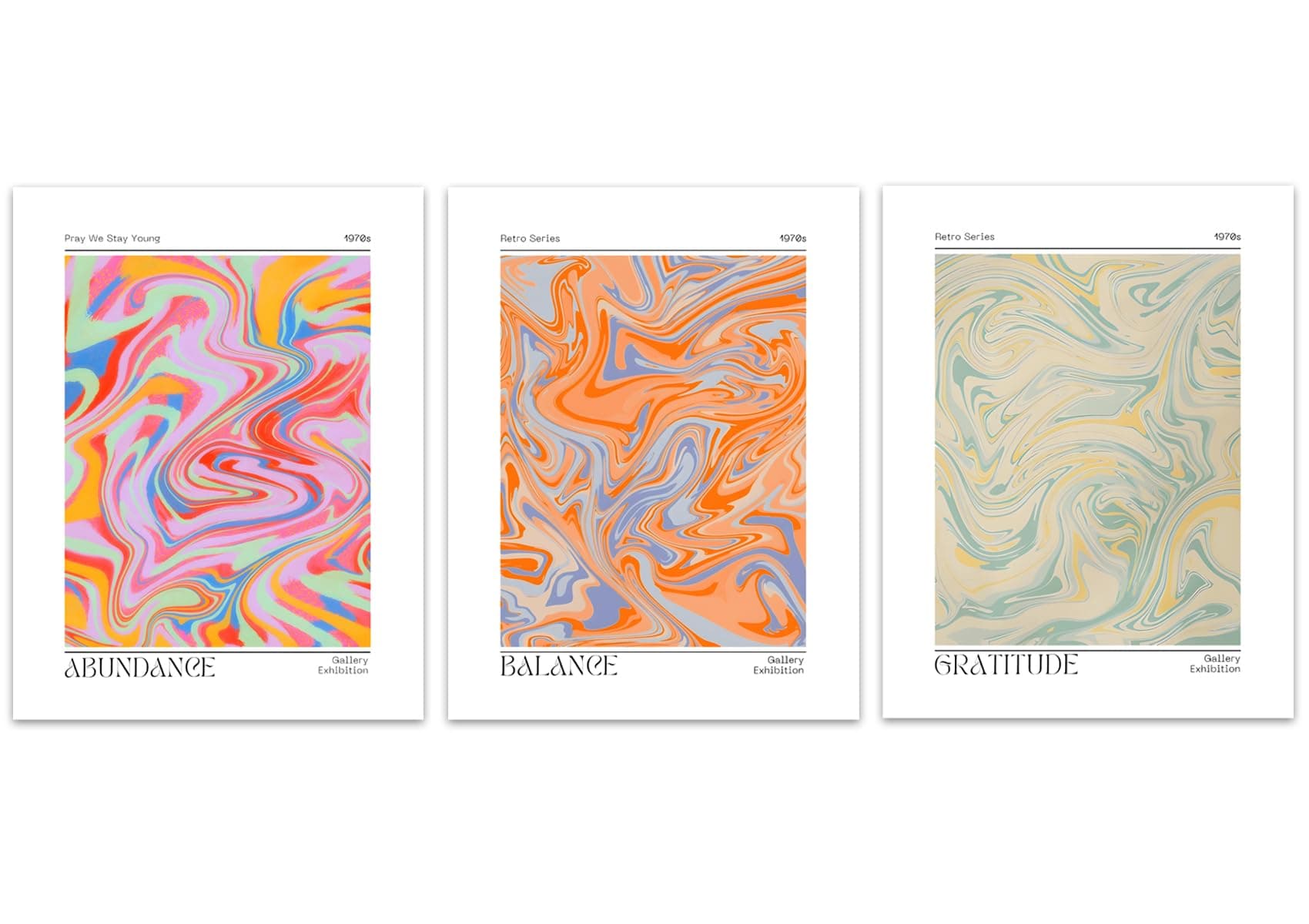 Hwetui Gradient Psychedelic Wall Art,Abstract textured canvas print, Minimalist Inspirational Aura Angel Numbers Poster, Trendy Decorations painting,colorful Aesthetic Picture, set of 3 16x24Inch