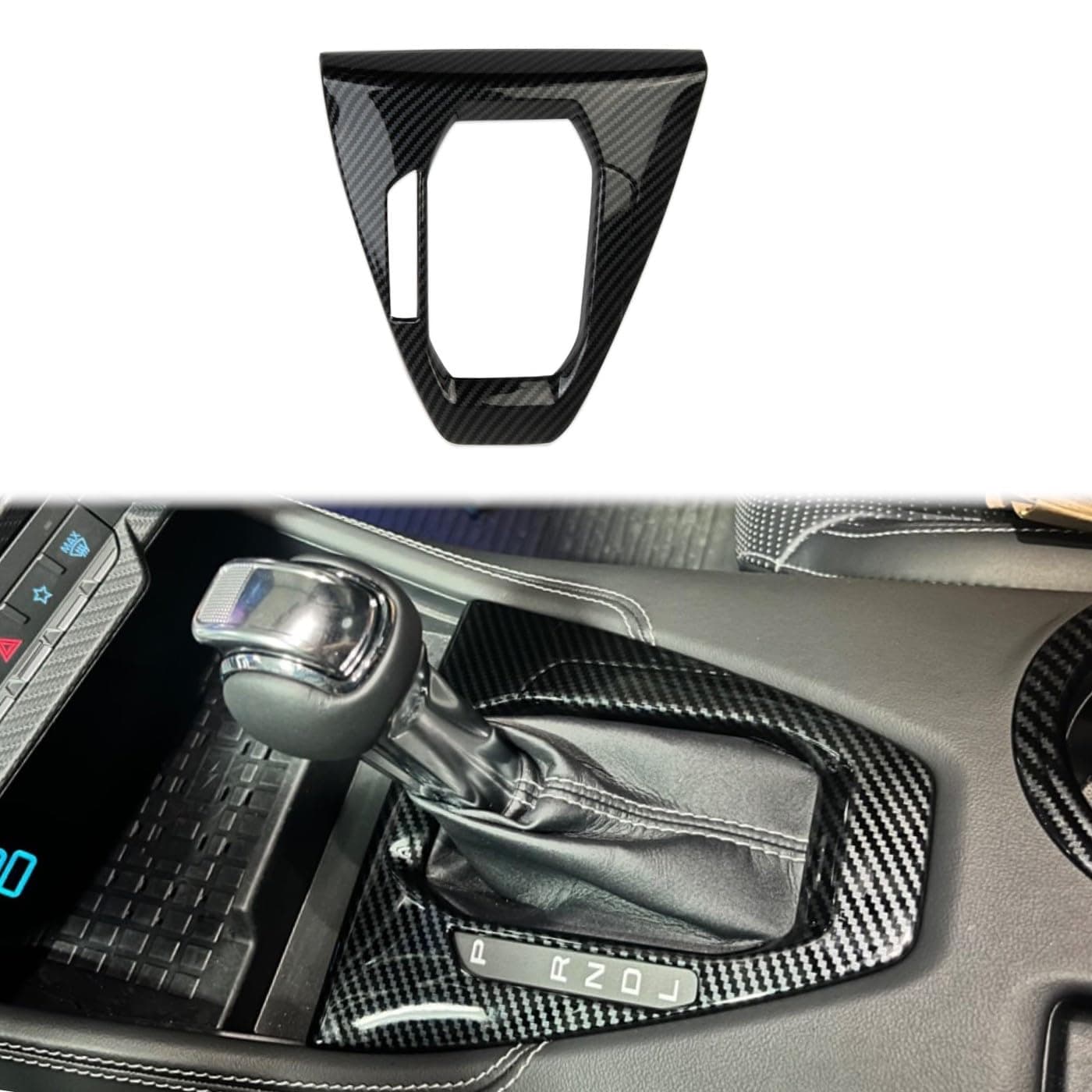 Center Console Gear Shift Panel Cover Trim Accessories for 2024-2025 Ford Mustang (Automatic Gear, Carbon Fiber Style)