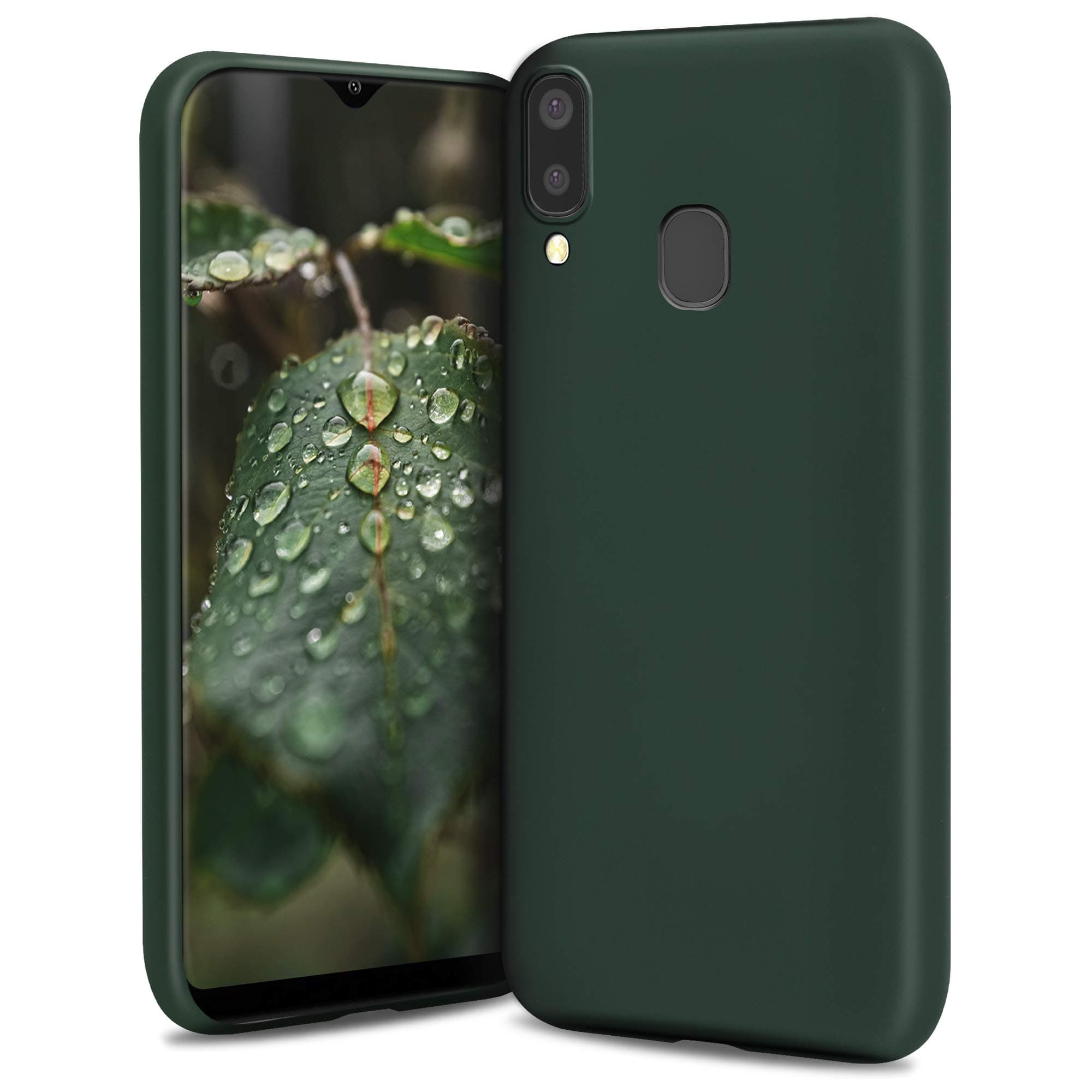 MoozyLifestyle. Designed for Samsung A20e Case, Dark Green - Liquid Silicone Lightweight Cover with Matte Finish and Soft Microfiber Lining, Premium Silicone Case