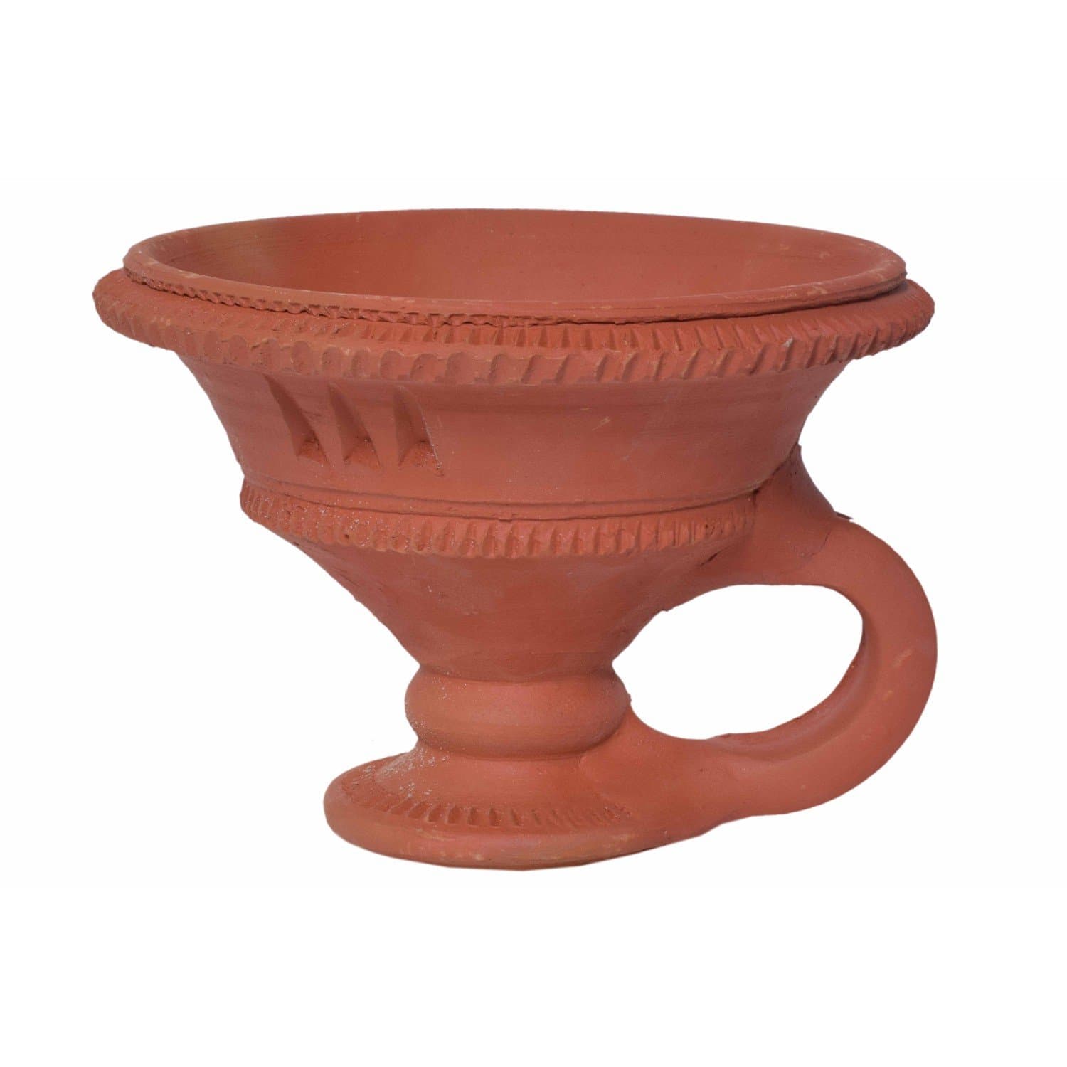 B S NATURAL Clay Diya/Dhoop Dan with Handle, Brown