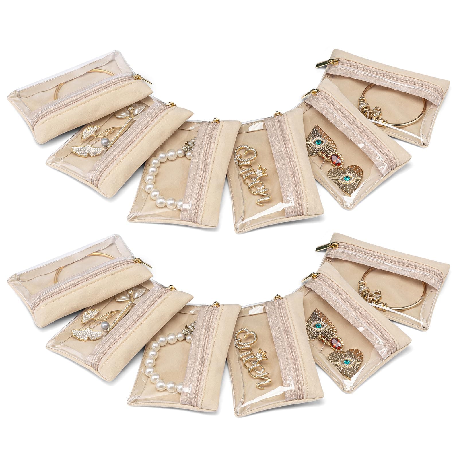 VLANDO Travel Jewellery Pouches,12pcs Small Jewellery Bag with Zipper, Jewellery Organiser for Travel Business Trip