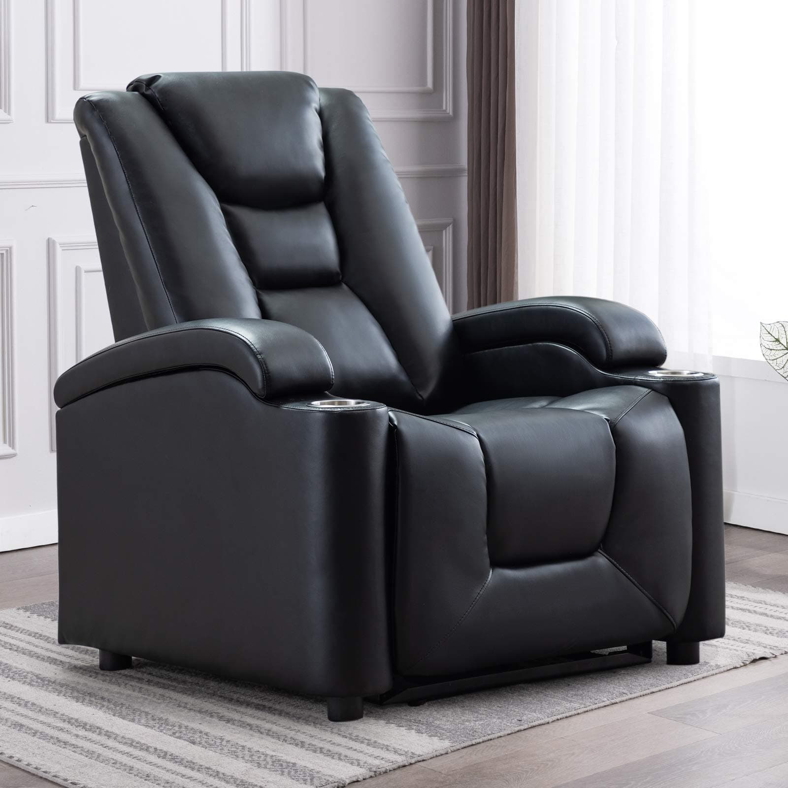 ANJ Electric Power Recliner Chair with Cup Holders and Adjustable Headrest, Breathable Bonded Leather Classic Single Sofa Home Theater Recliner Seatin