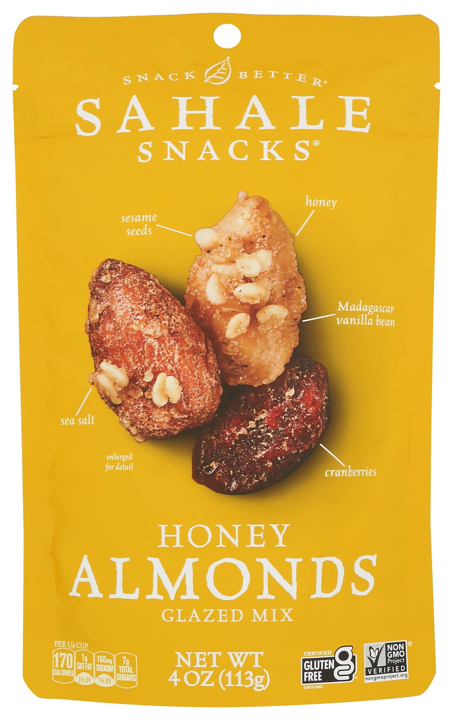 Honey Almonds Glazed Mix, 4 oz., Pack of 1 – Nut Snacks in a Resealable Pouch, No Artificial Flavors, Preservatives or Colors, Gluten-Free Snacks