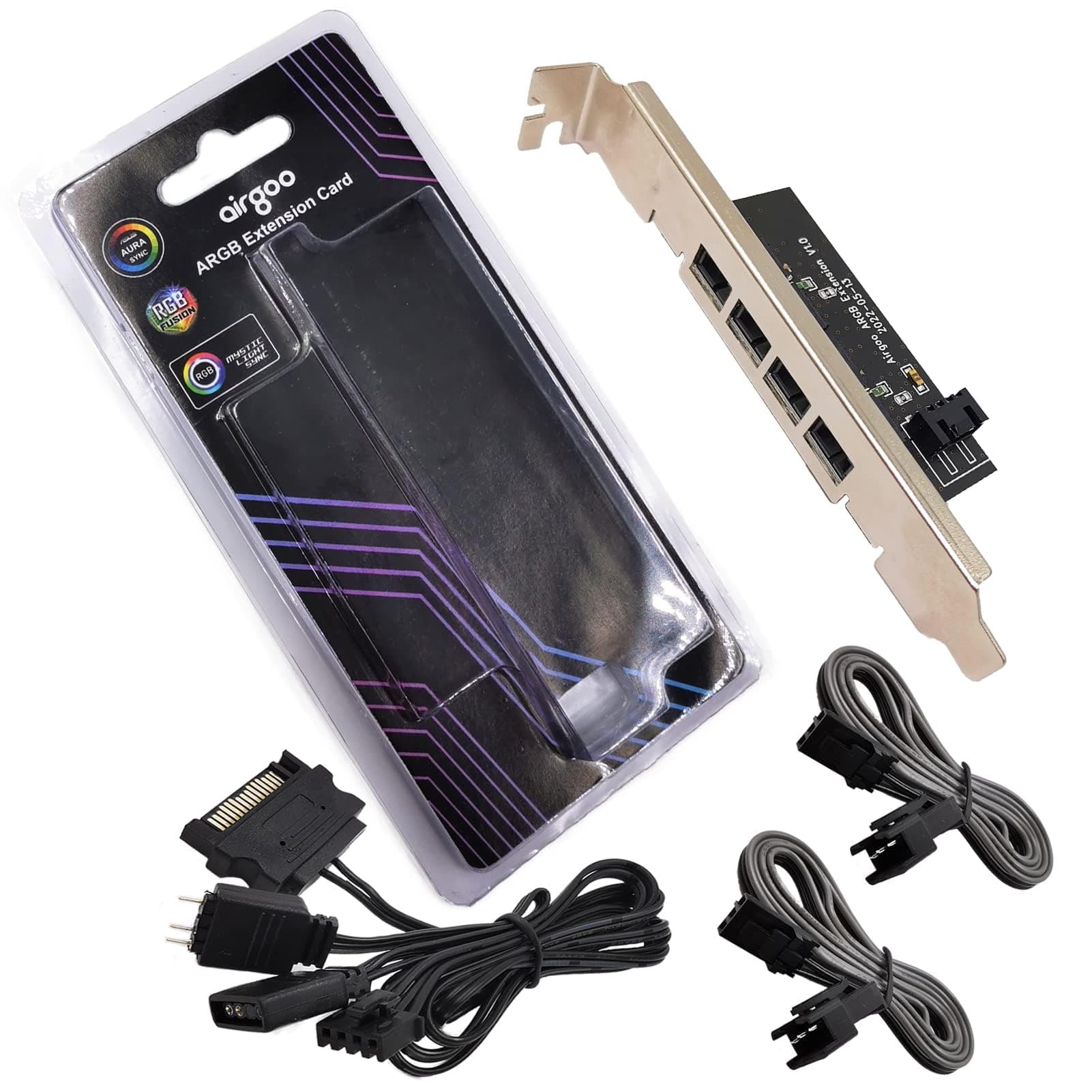 Airgoo PCI Slot ARGB Extension Card, Extend Sync Lighting Effects Out of Chassis to Your Desk, Monitor or Wall for 5V 3-pin Aura SYNC, Gigabyte RGB Fusion, MSI Mystic Light Sync, Internal Sata Powered