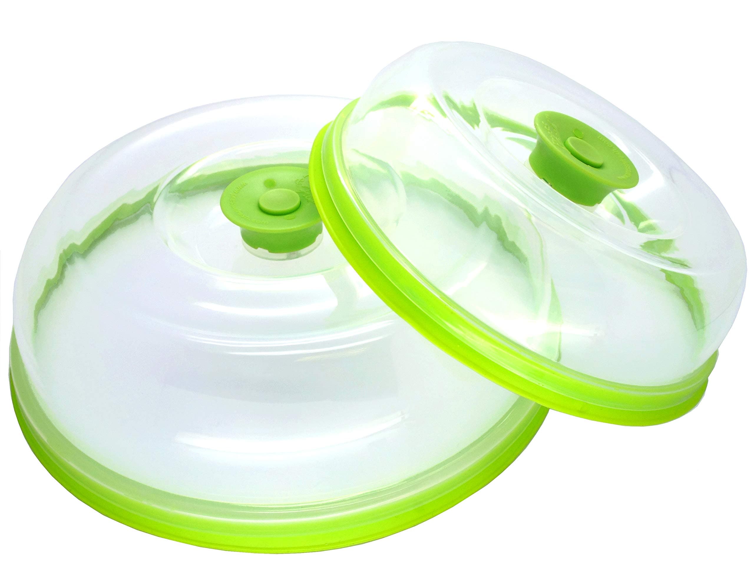 Press n Fresh Universal Vacuum Air-tight Food Sealer Container Plate Platter Lid Cover Topper Dome, Stackable, Dishwasher and BPA Free (9 & 7 inches, Green)