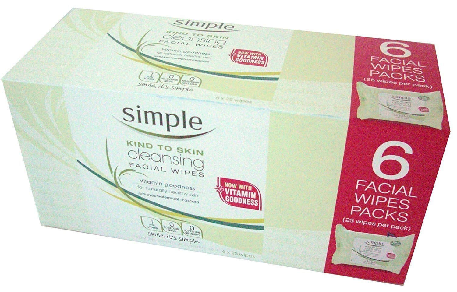 Simple Cleansing Facial Wipes (Boxed 6 packs x 25 wipes) Total 150 Wipes