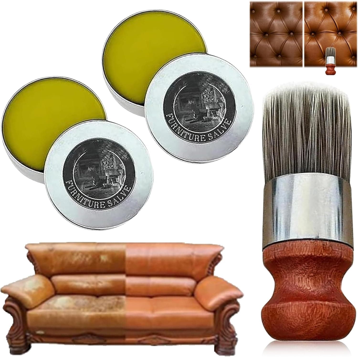 2 Packs OwlFurniture Salve for Leather, Furniture Salve Leather Salve with Boar Bristle Brush, Furniture Salve & Brush Bundle, Furniture Salve for Wood
