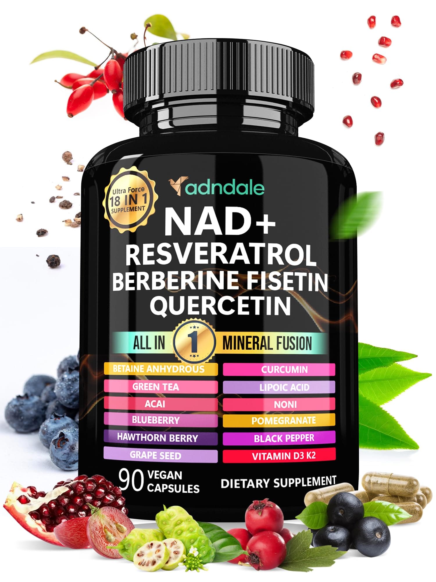 Adndale Liposomal NAD Supplement. Longevity Formula NMN Supplement Alternative. 90CT Advanced NAD+ Resveratrol