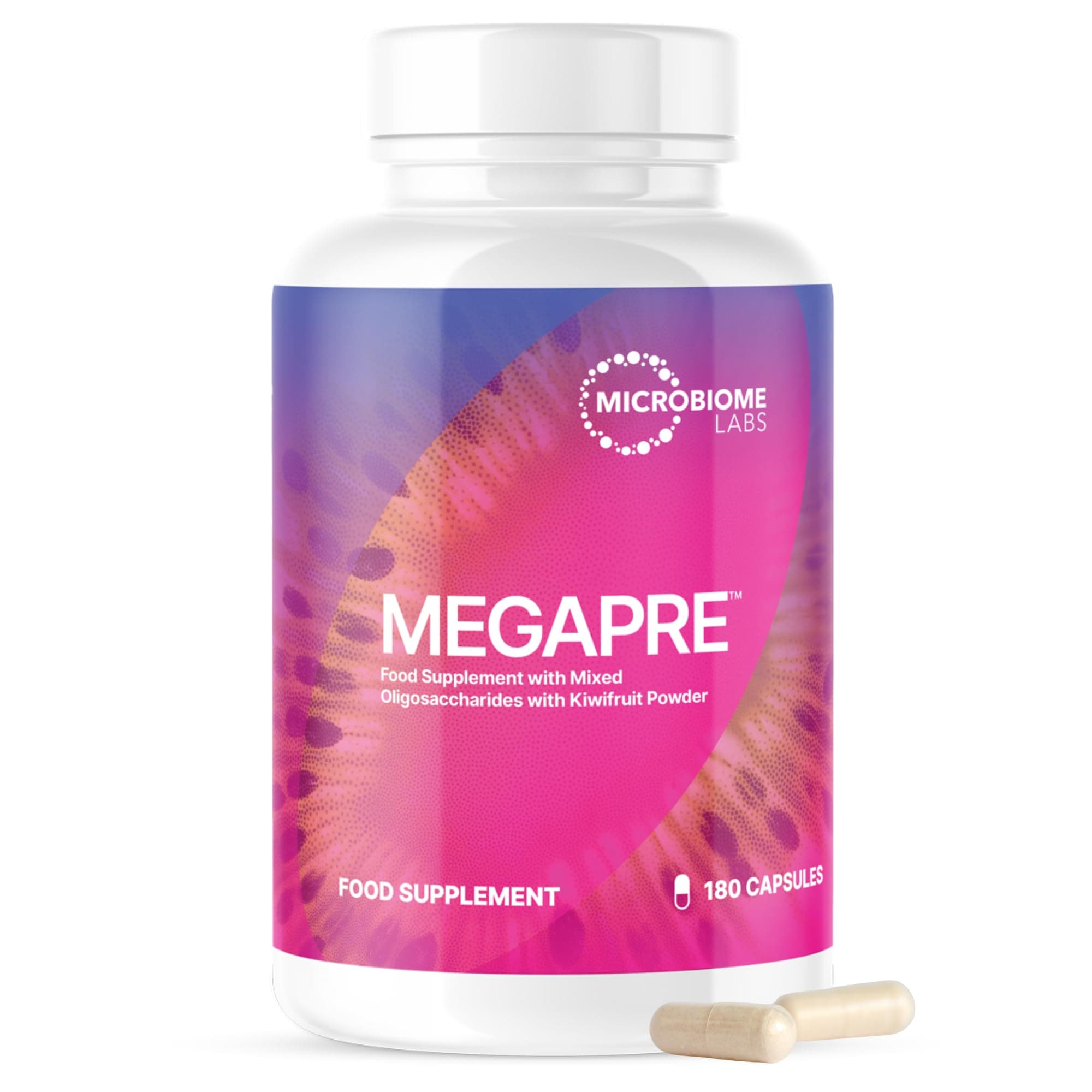 Microbiome Labs MegaPre Prebiotic Fibre Supplement – Daily Prebiotics for Gut Health with Clinically Tested Oligosaccharides - Supports Akkermansia muciniphila & Microbial Diversity (180 Capsules)