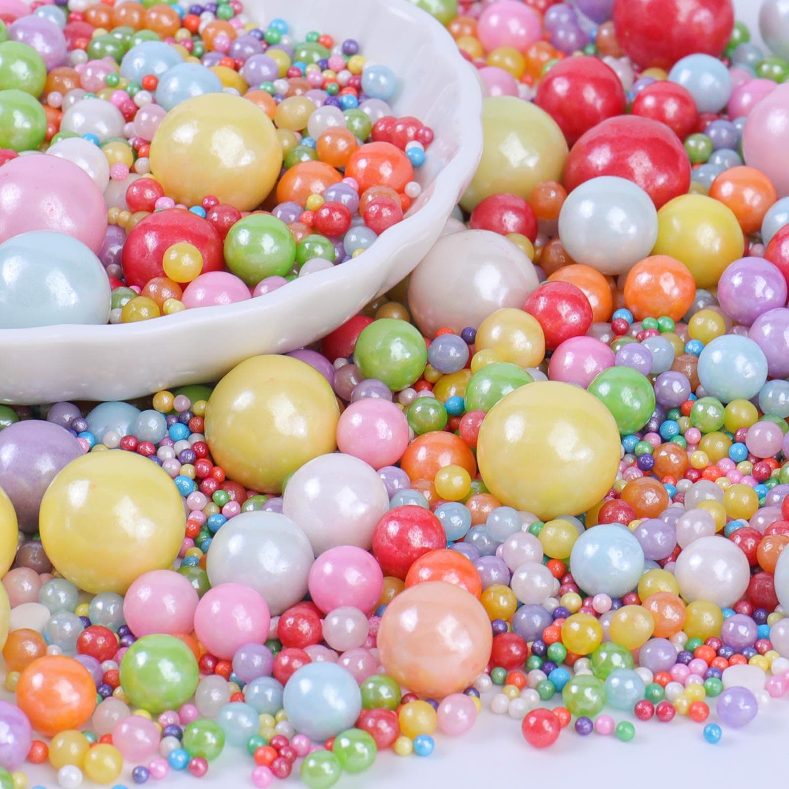 Rainbow Sprinkles for Cake Decorating, Mix Size Pearl Sugar 130g/4.6oz, Cupcake Cookie and Macaron Toppings, Edible Sprinkles for Wedding Birthday Graduation Party