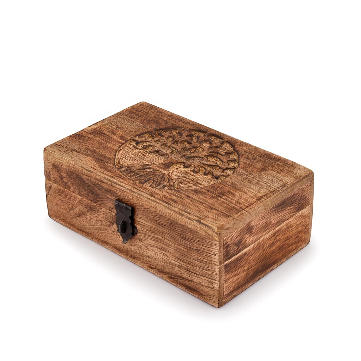 Samhita Handmade Mango Wood Tree of Life Engraving Beautifully Keepsake Box Jewellery Organiser Unique Gift Ideas for Men & Women (Flame Work Finish)