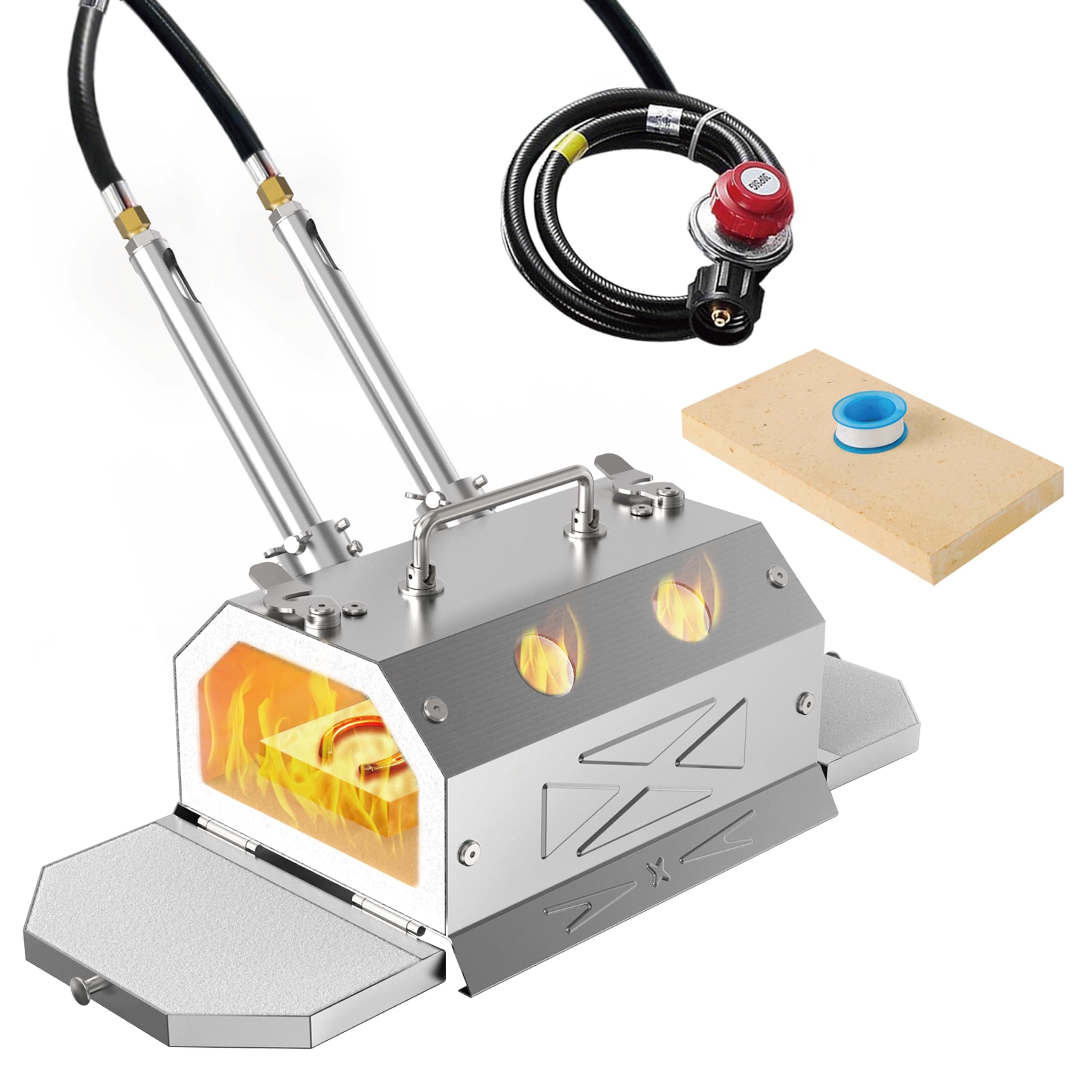 Nelyrho Portable Blacksmith Beginner Forge Kit with 30PSI Regulator, Dual Burners Professional Artists Hobby Knife Making Blacksmith Tools (Double Burners)