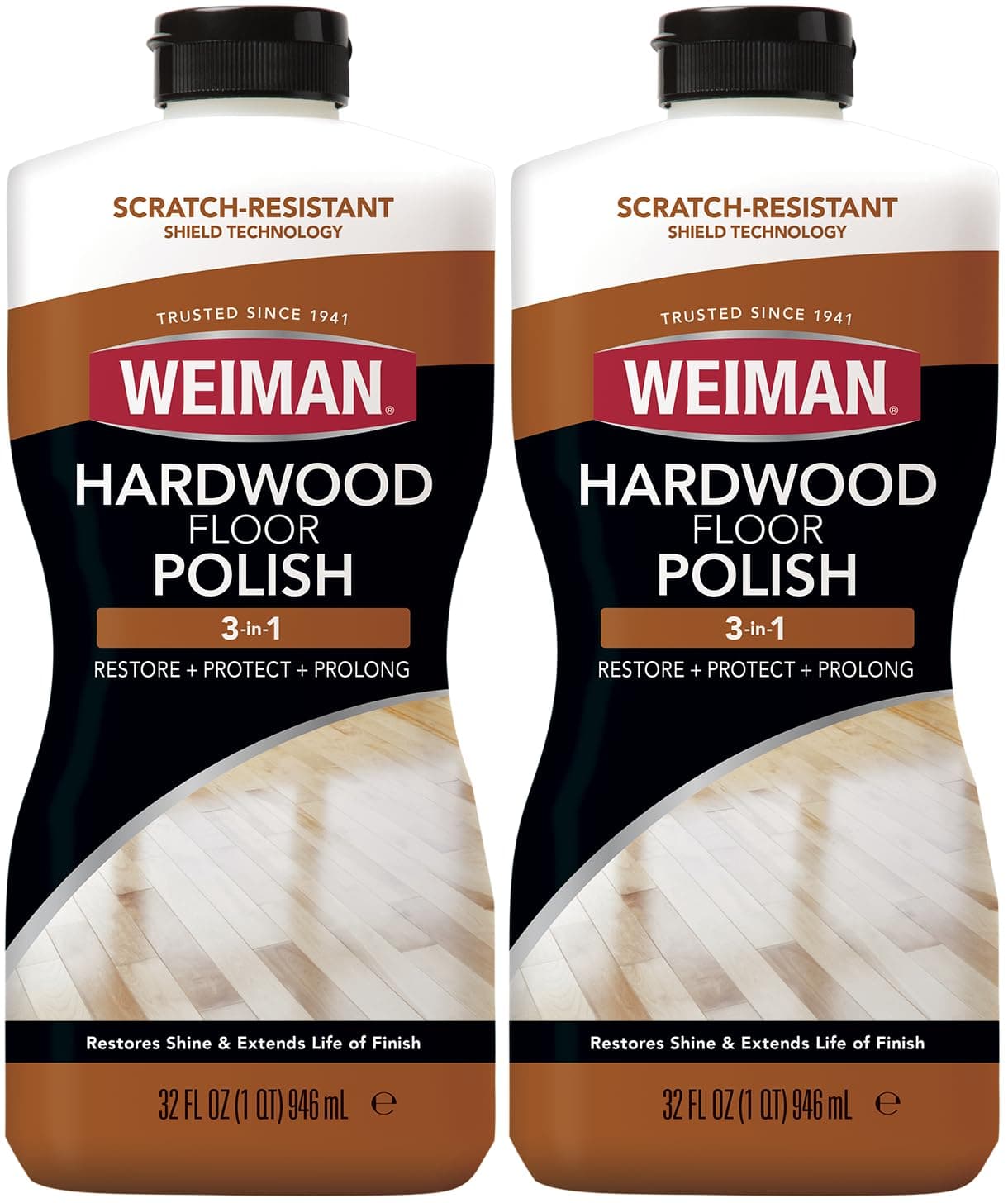 Weiman Wood Floor Polish and Restorer 32 Ounce (2 Pack) - High-Traffic Hardwood Floor, Natural Shine, Removes Scratches, Leaves Protective Layer