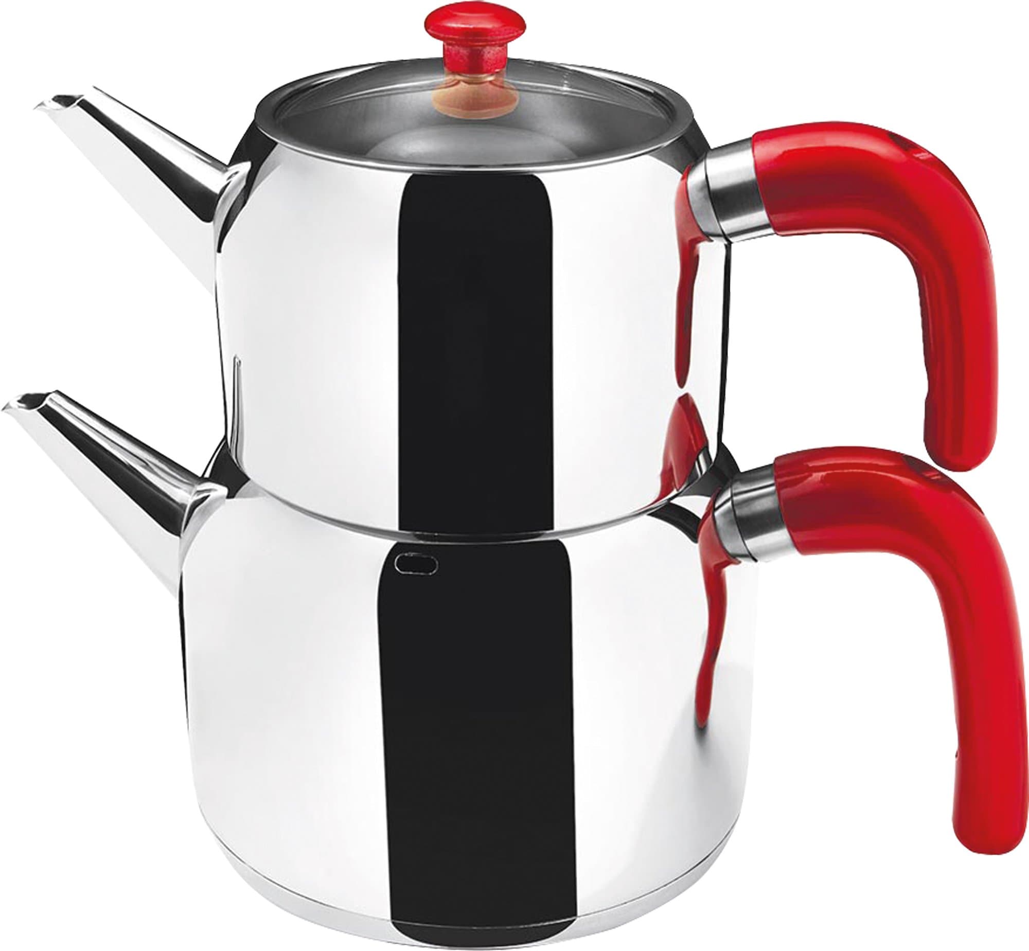 Turkish tea kettle Caydanlik with teapot Cagla with black or red handle 1.25 / 2 liters red