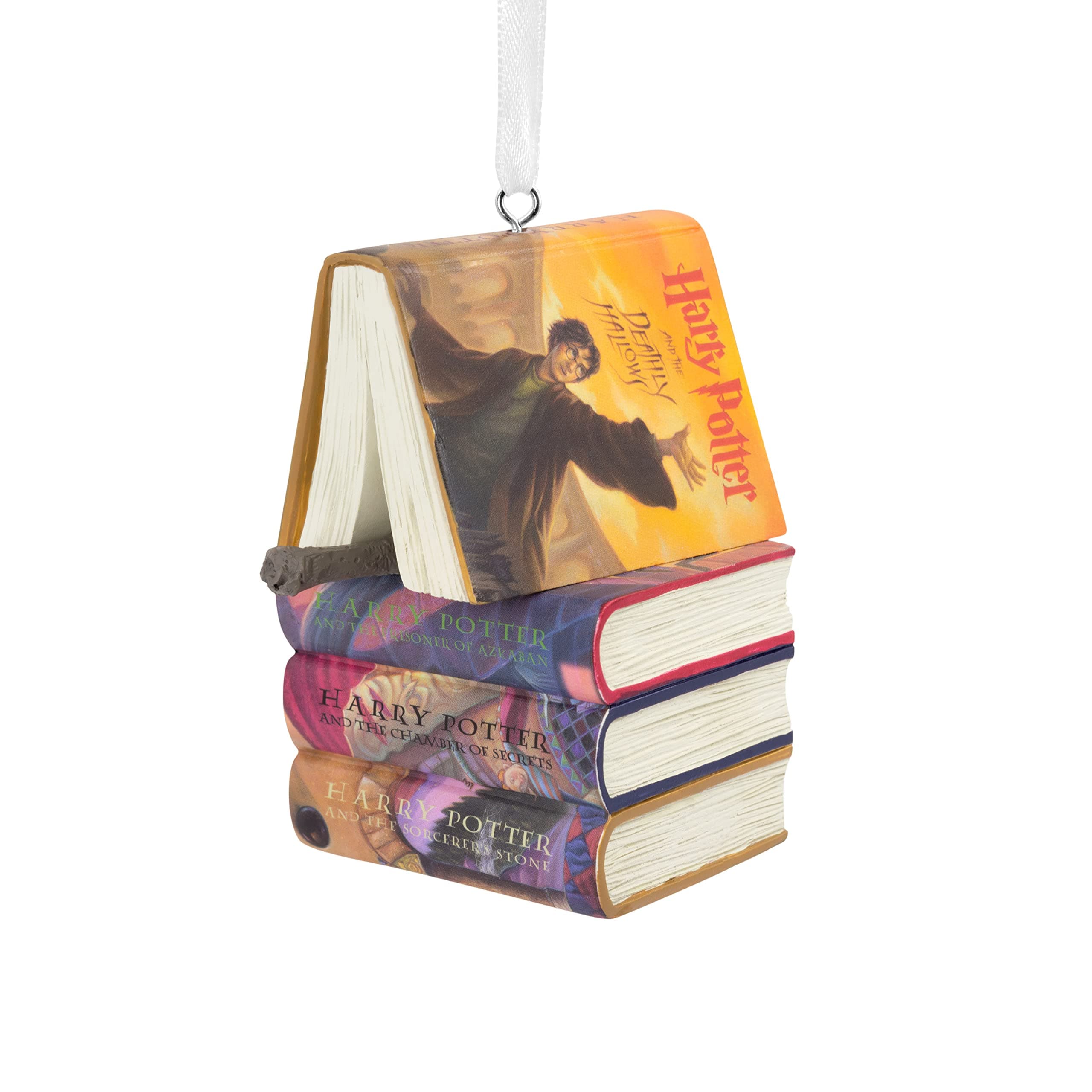 Harry Potter Stacked Books with Wand, Resin, Christmas Ornament