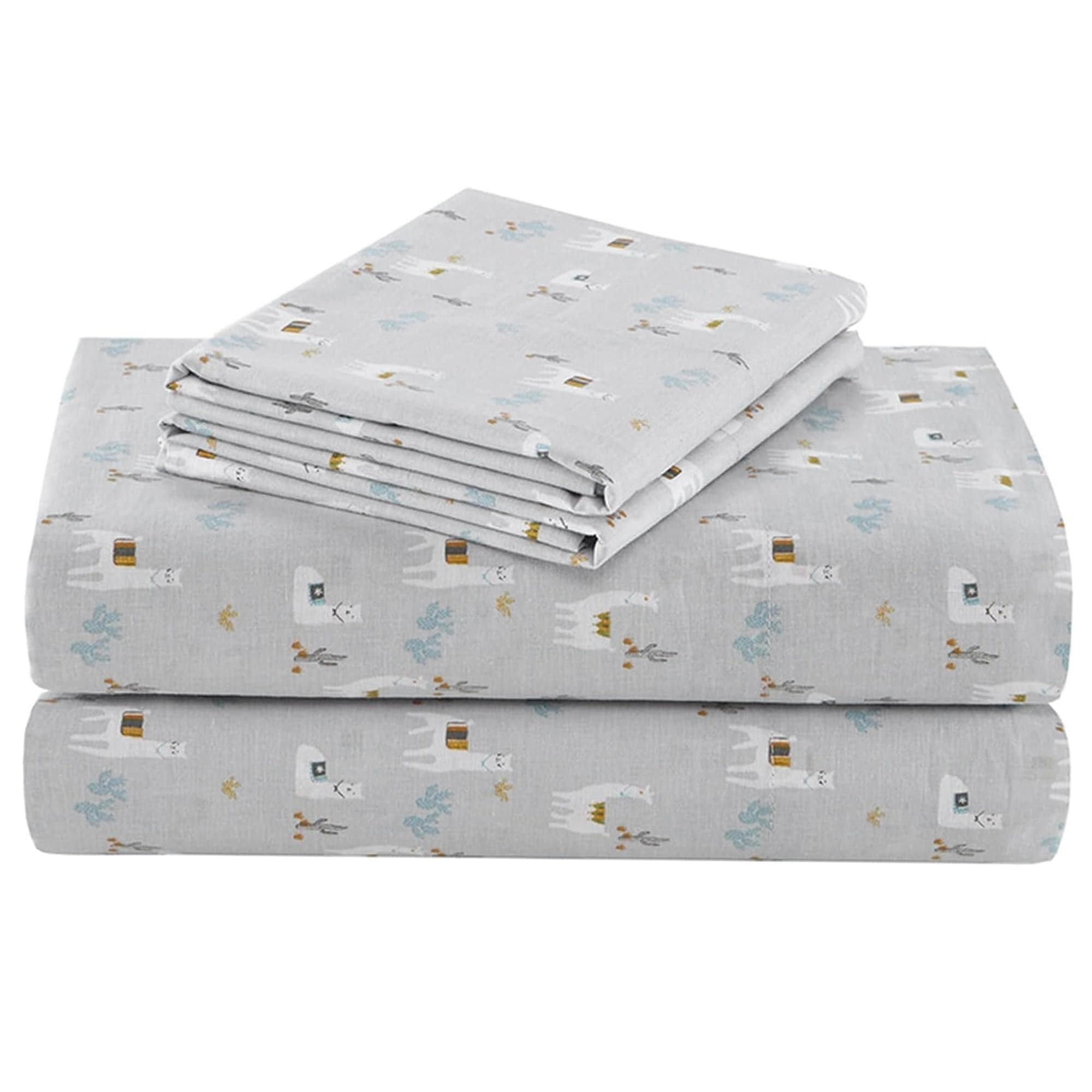 Comfort Spaces 144TC Cotton Sheet Set Breathable, Lightweight, Soft with Elastic Deep Pocket, Modern All Season Cozy Bedding, Matching Pillow Case, Queen, Lama Multi 4 Piece