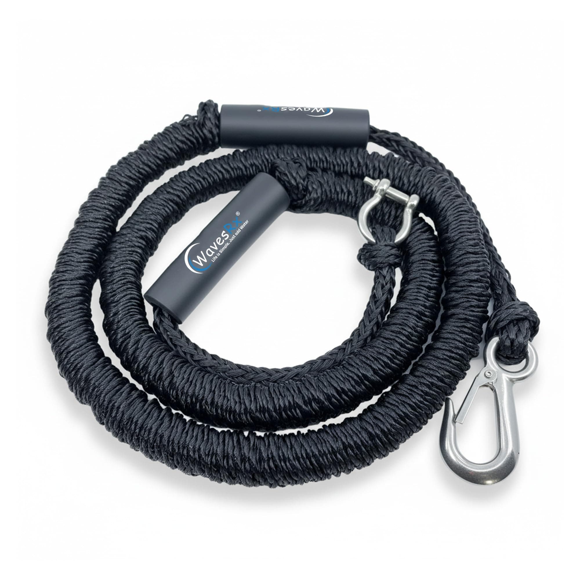 WAVESRX 7'-25' AnchorMate Bungee Line | Safer Anchoring for Jet Skis & PWCs | Elastic Rope Extends to Absorb Wake Tugs and Keep Anchor from Dislocating | Includes Bag, Stainless Steel Hook and D Ring