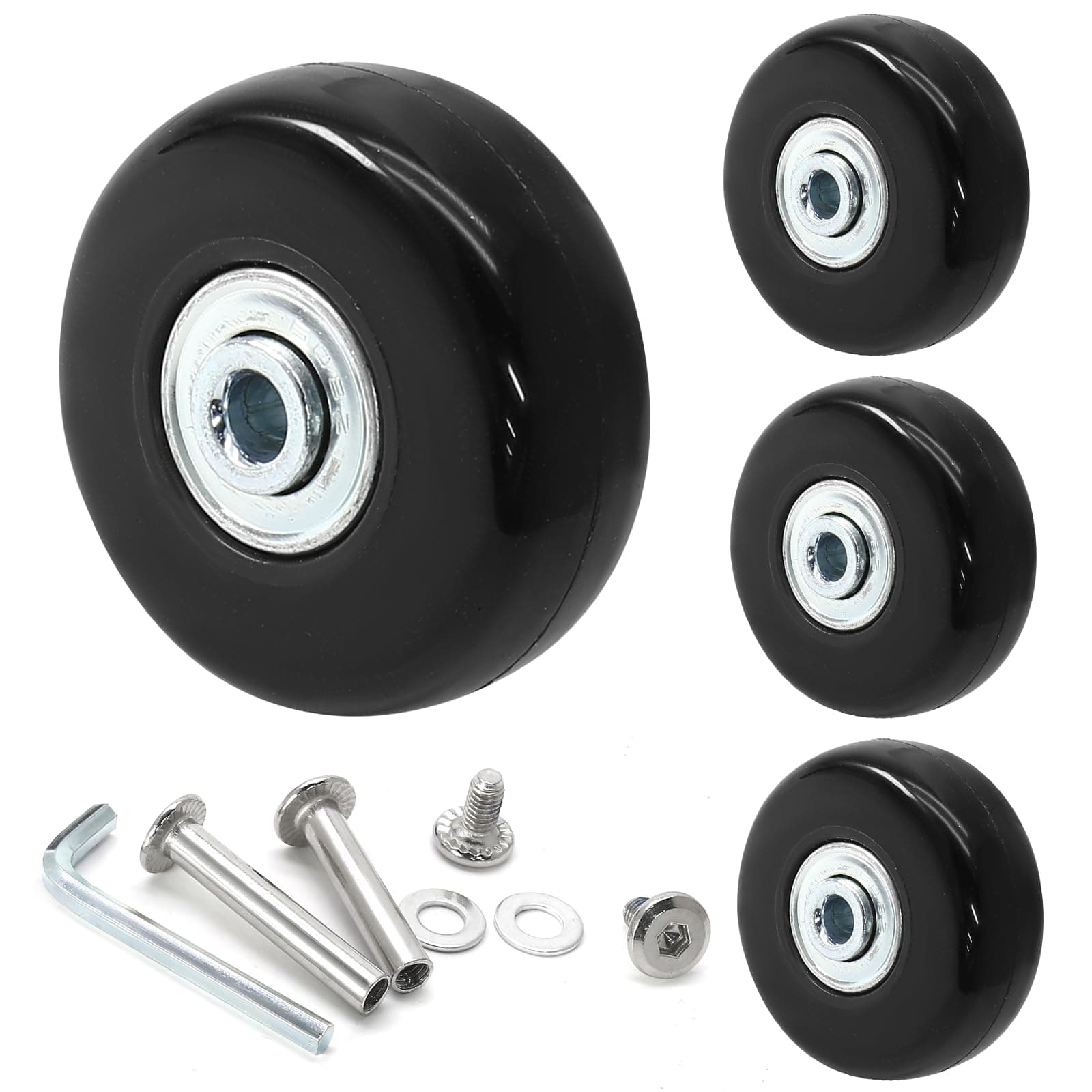 4pcs 50 x 18mm Luggage Wheels Replacement, Black Rubber Suitcase Wheels Replacement Repair Kit, Smooth Luggage Replacement Parts for Carry-on Roller Bag, Suitcase Bag, Trolley Bag