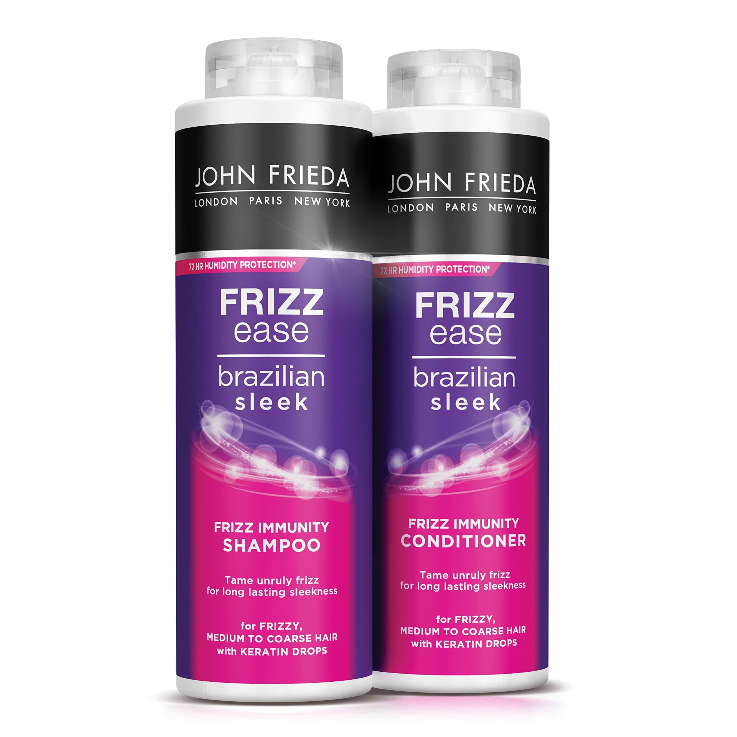 Frizz Ease Brazilian Sleek Frizz Immunity Smoothing Shampoo and Conditioner Duo Pack 2 x 500ml, Smoothing Anti-Frizz Shampoo and Conditioner Bundle For Frizzy, Dry Hair