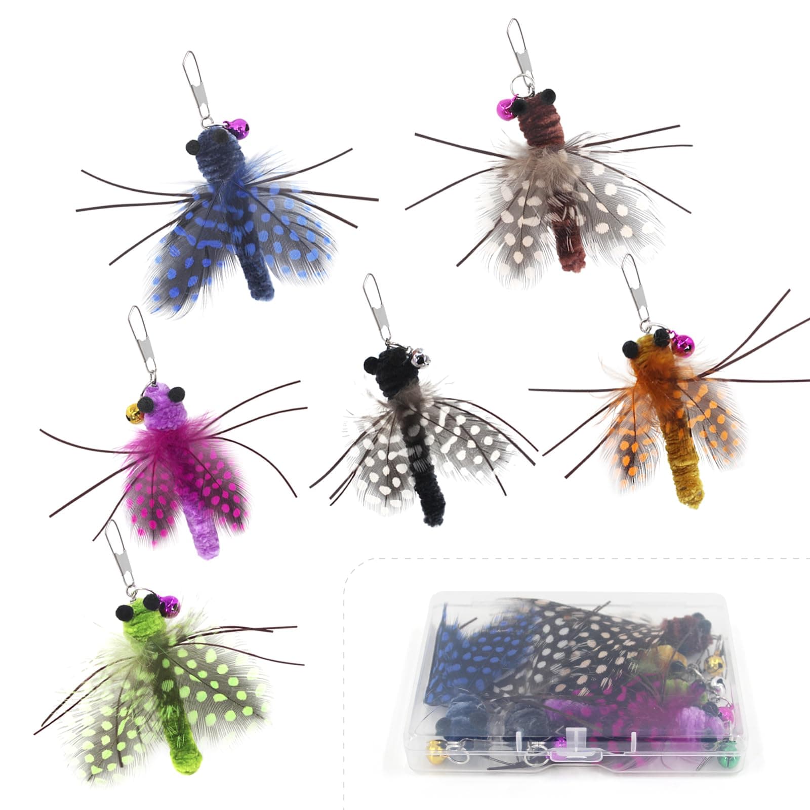SONGWAY Insect Cat Toys with Feather - 6 Pieces Cat Feather Toy Refills, Cat ...