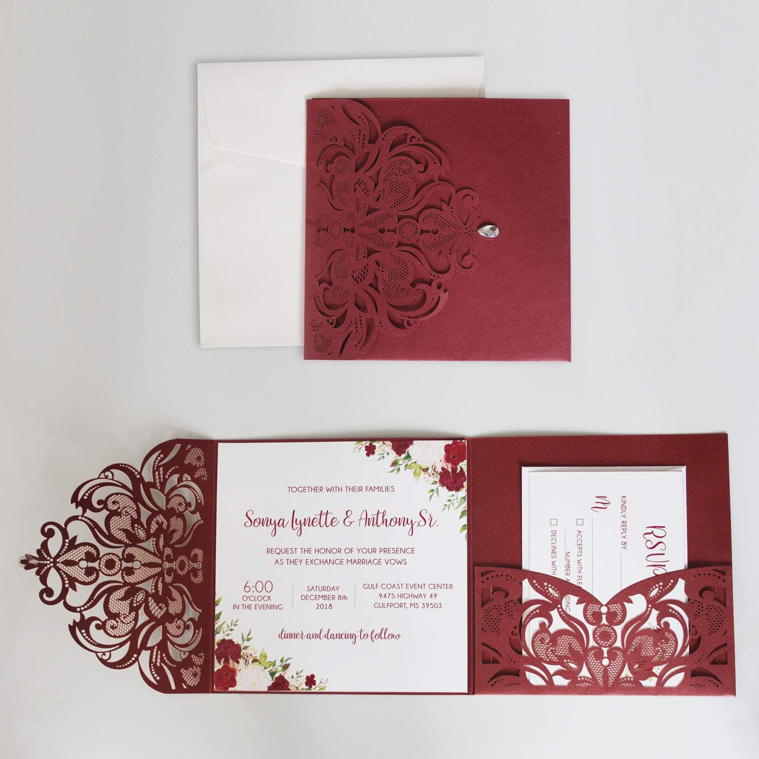 Picky Bride Vintage Wedding Invitation with RSVP Cards Laser Cut Invitations Pocket Invitation - Set of 50