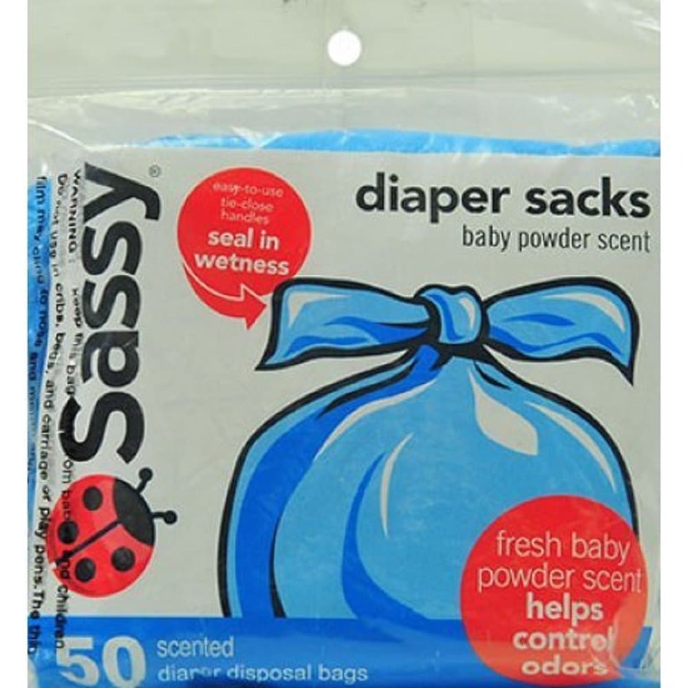 Sassy Diaper Sacks Disposable Diaper Bags Fresh Baby Powder Scent (2 Pack)