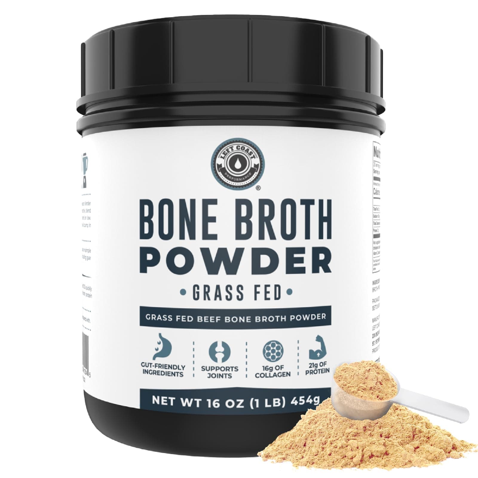 16oz Bone Broth Protein Powder From Grass Fed Beef - Unflavored, Single Ingredient - Rich in Collagen, Glucosamine, Gelatin, Paleo Protein Powder, Gut-Friendly, Non-GMO Ingredients, Dairy-Free Protein