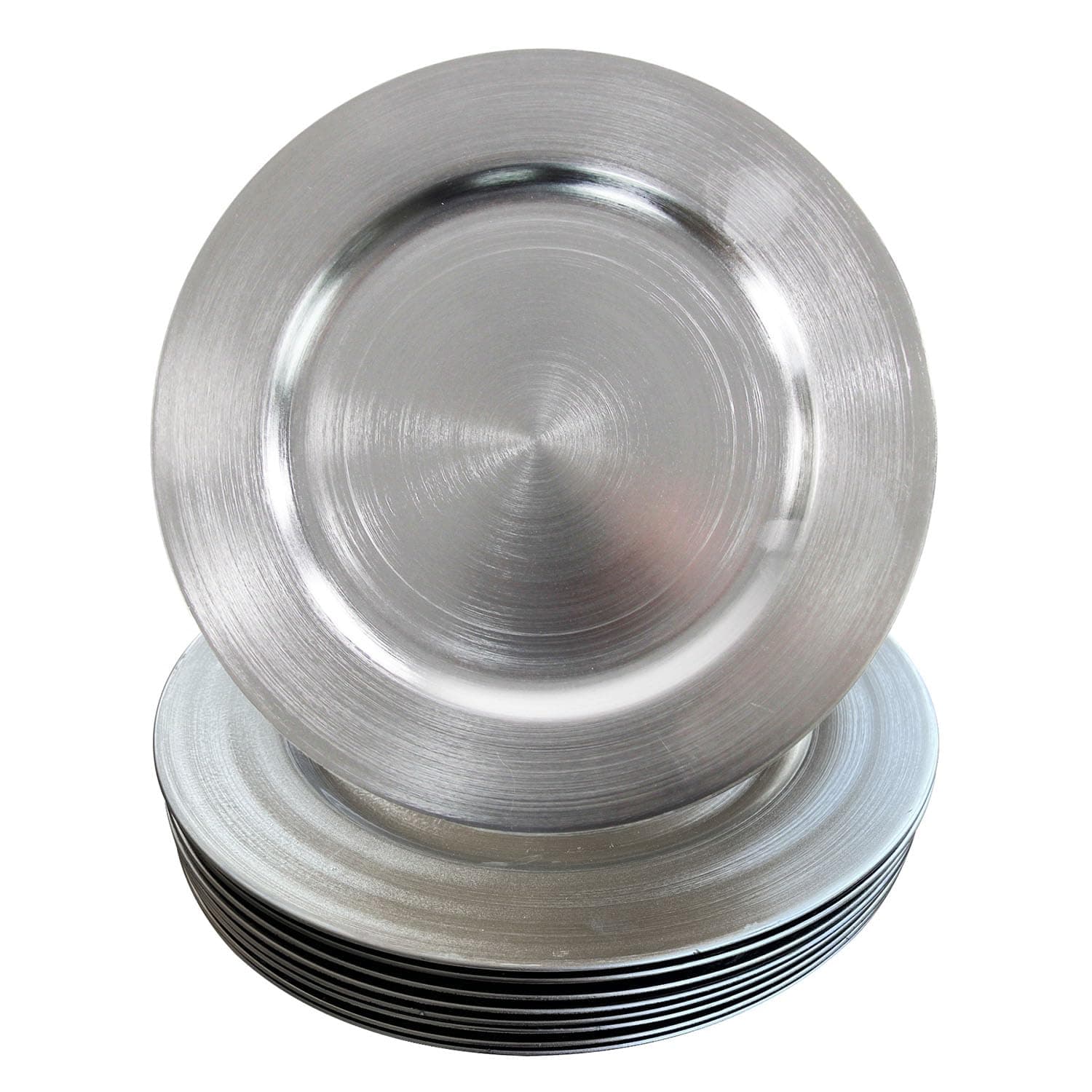 WELMATCH Metallic Silver Charger Plates Rings - 12 pcs 13 Inch Plasic Round Wedding Party Decroation Charger Plates (Metallic Silver, 12)