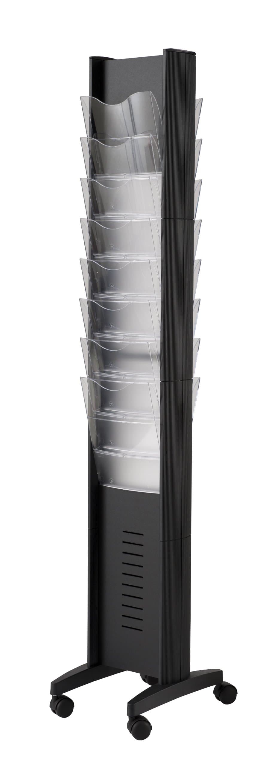 PaperFlow EPI Double-Sided Mobile Literature Display Rack, 16 Pockets, Letter Size, 66 x 11.8 x 15.17 Inches, Black (276N.01)